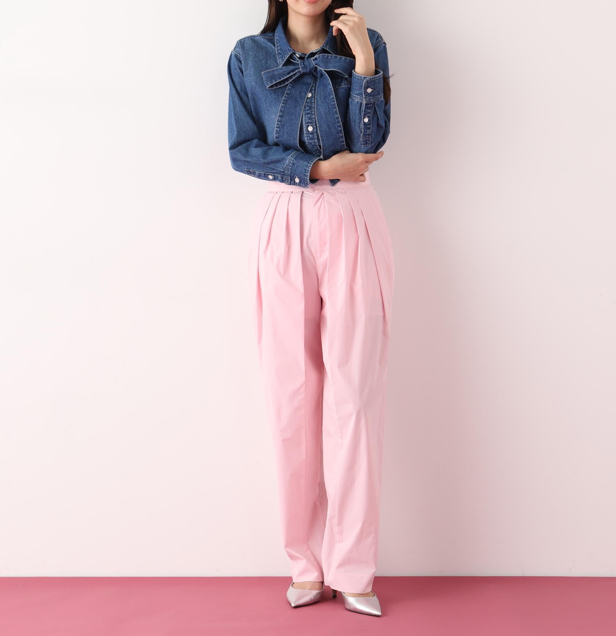 タックボリュームパンツ ピンク