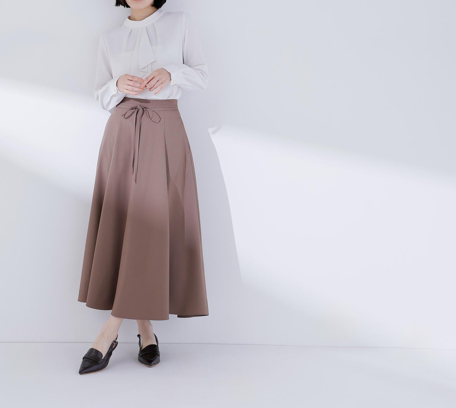 ナローリボンフレアスカート ブラウン