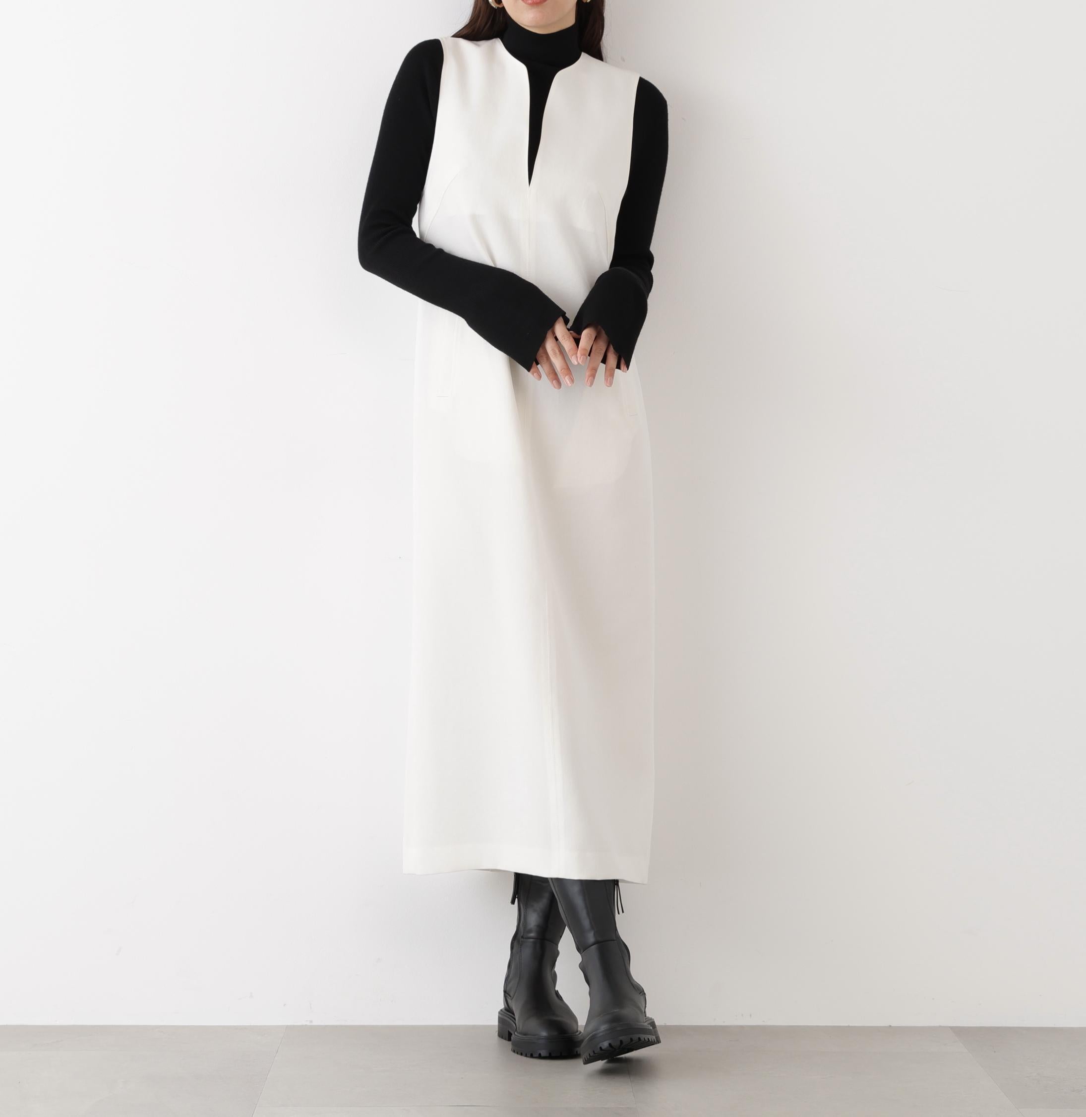 ◆キーネックジャンパースカート エクリュ1