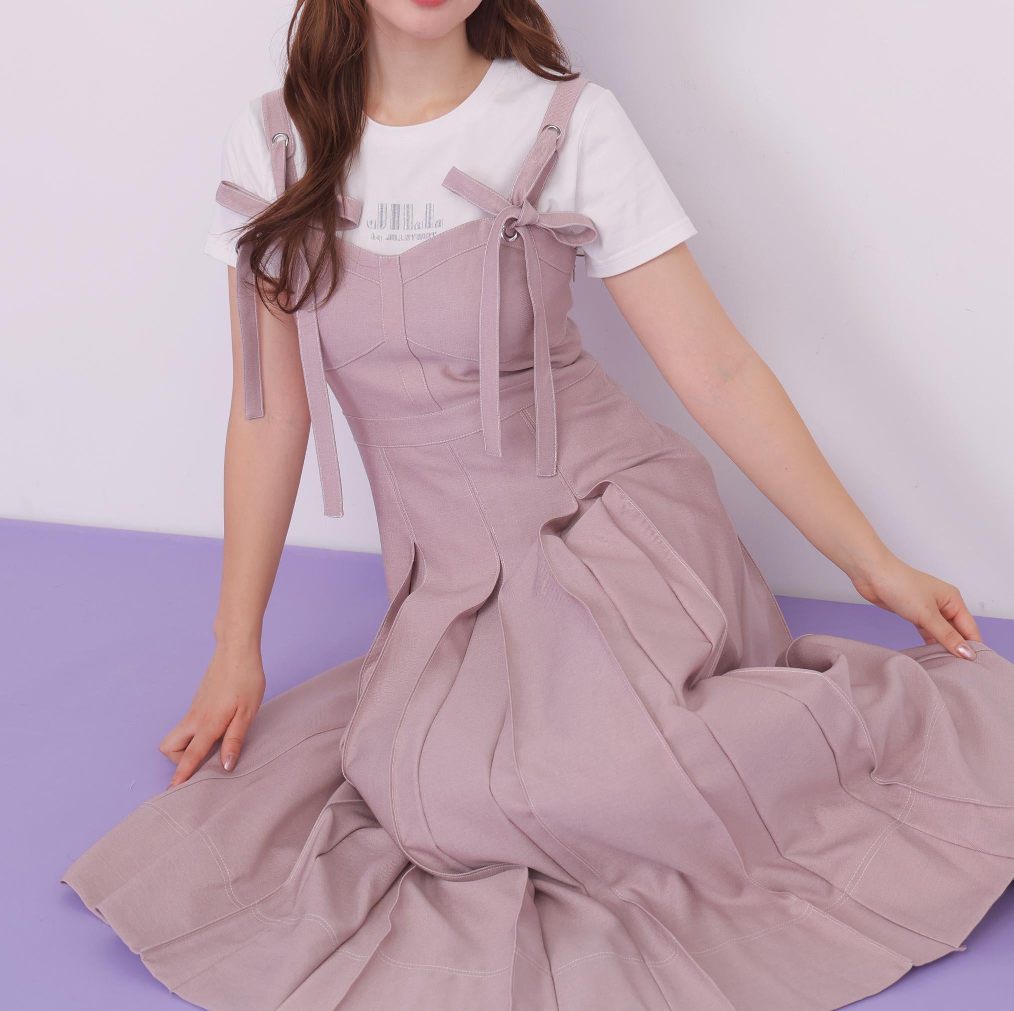 デニムライク配色ステッチビスチェジャンスカ ピンク