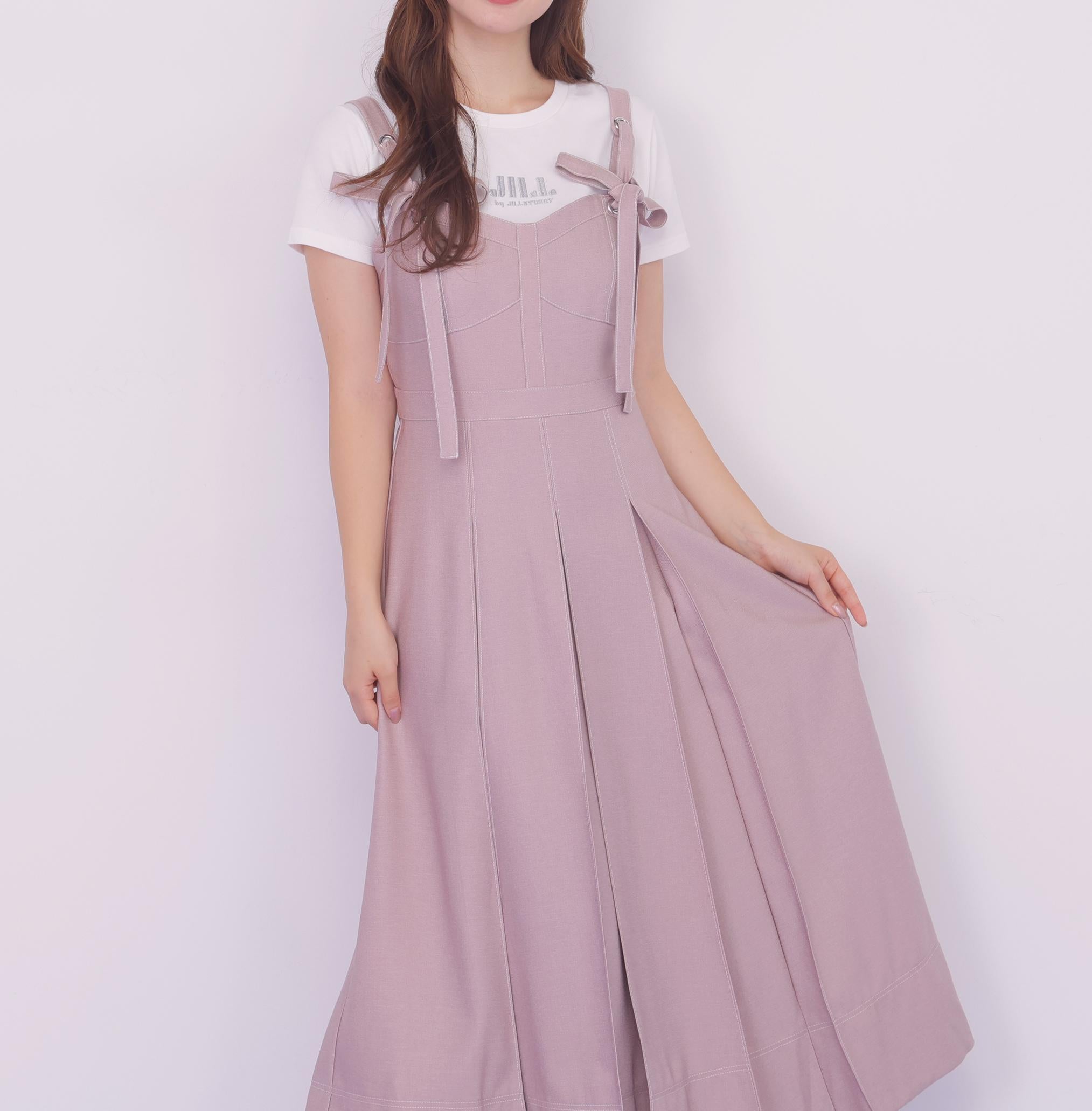 デニムライク配色ステッチビスチェジャンスカ ピンク