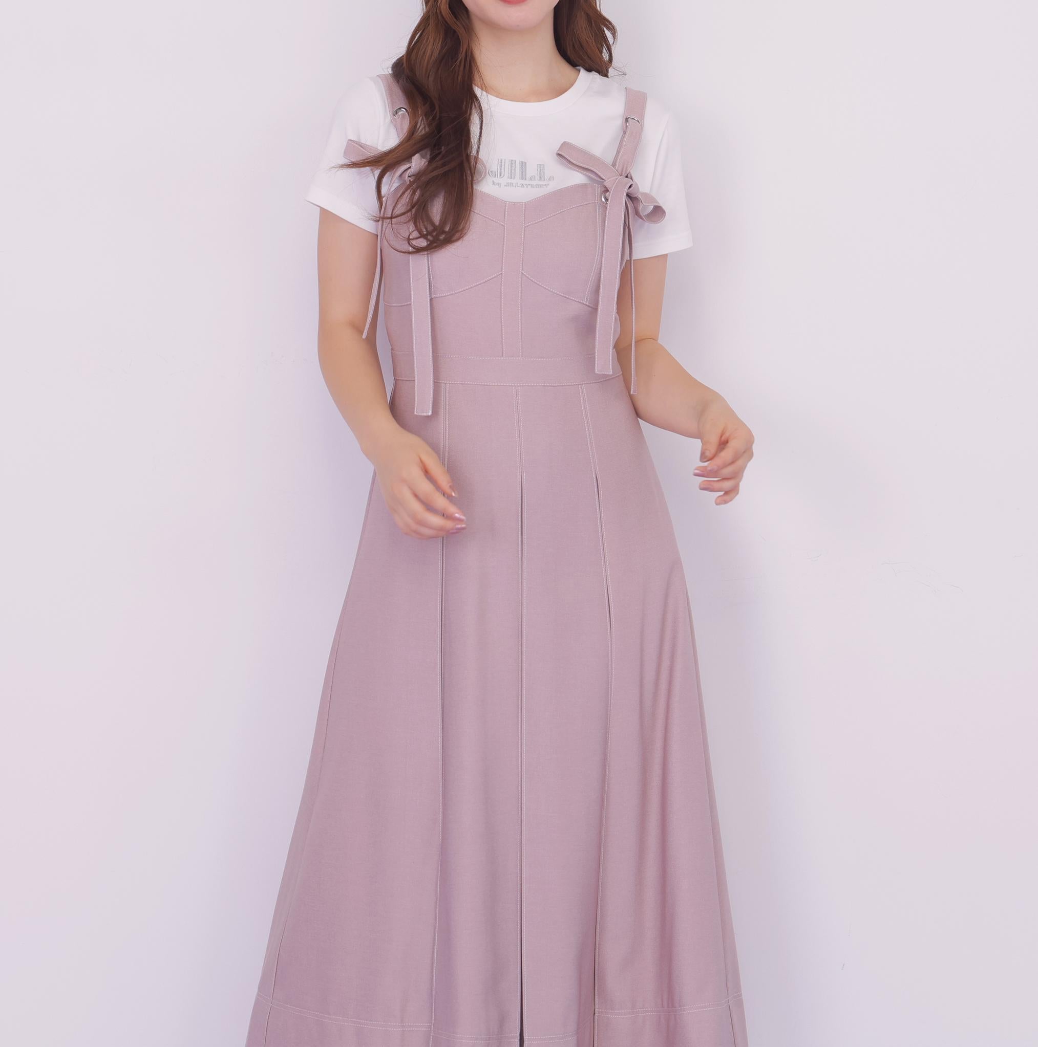 デニムライク配色ステッチビスチェジャンスカ ピンク