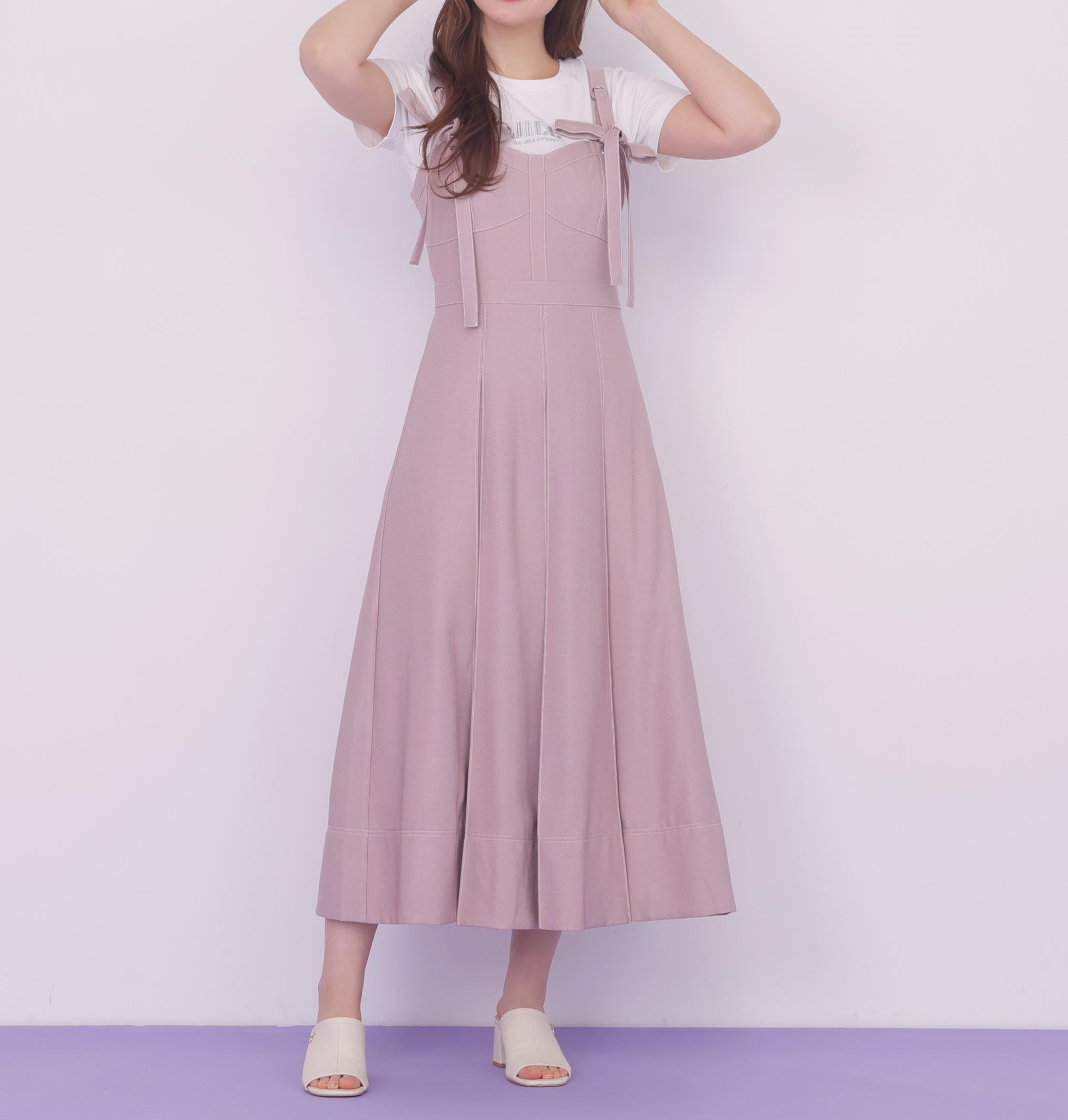 デニムライク配色ステッチビスチェジャンスカ ピンク