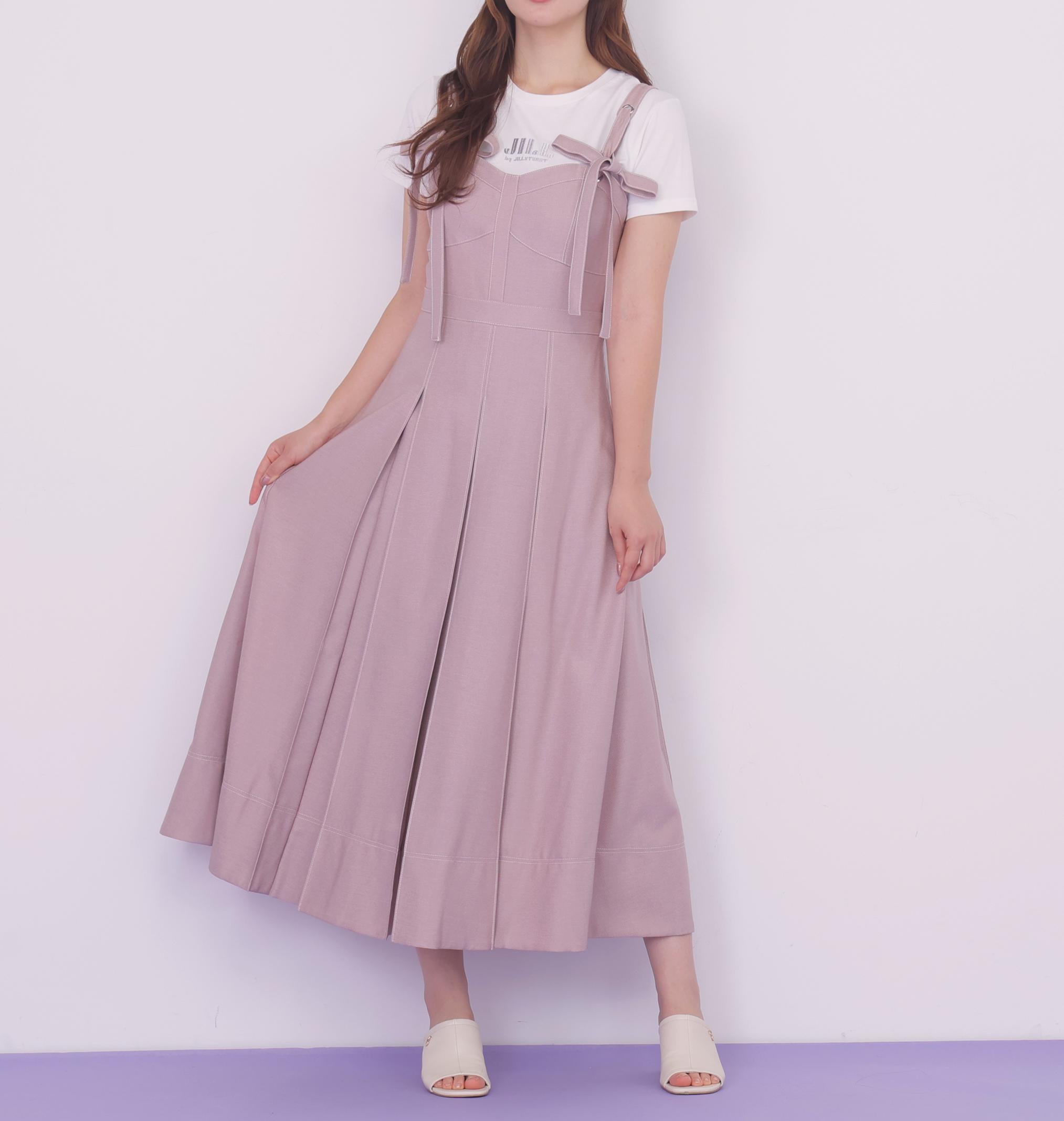 デニムライク配色ステッチビスチェジャンスカ ピンク