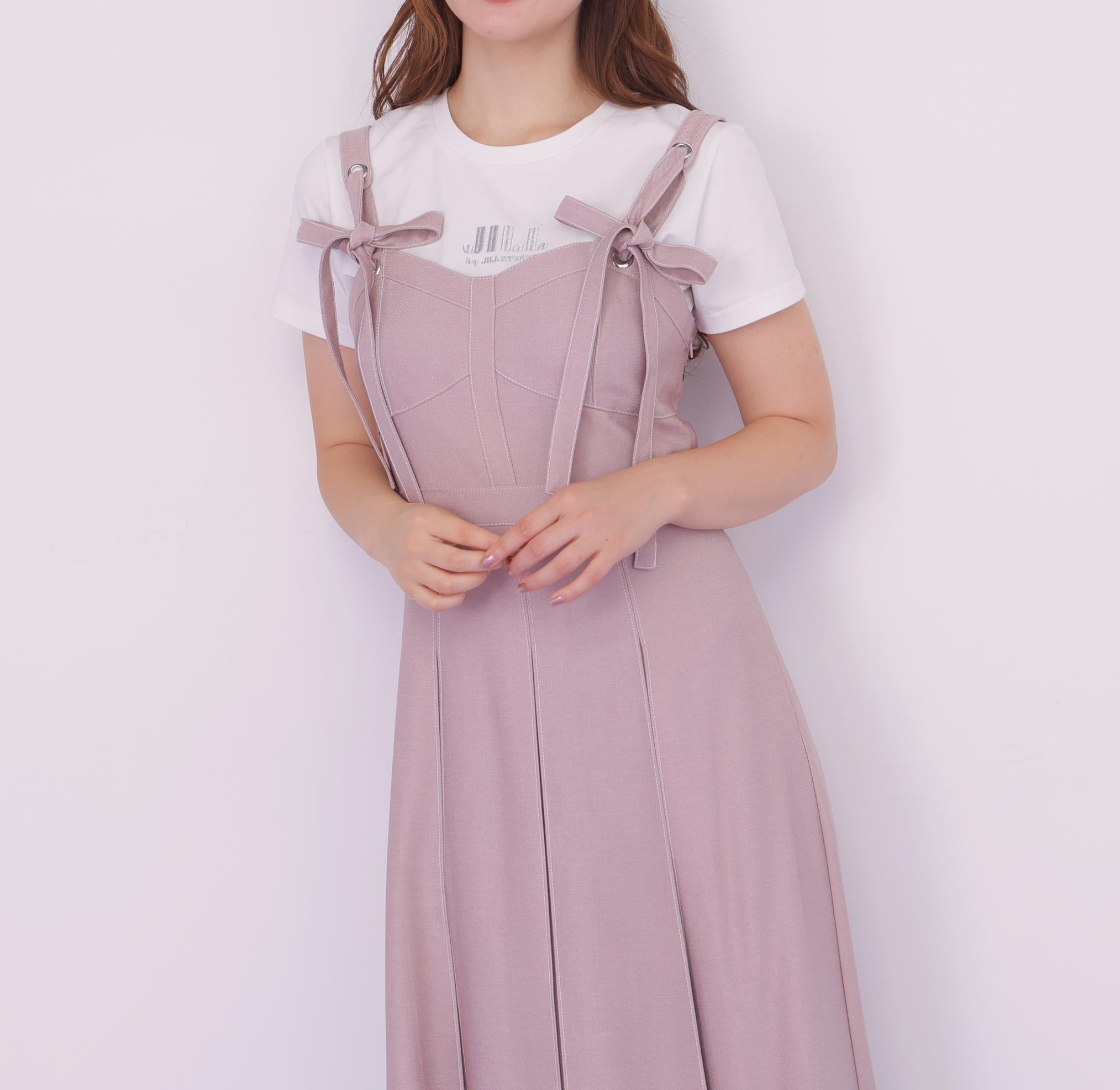 デニムライク配色ステッチビスチェジャンスカ ピンク