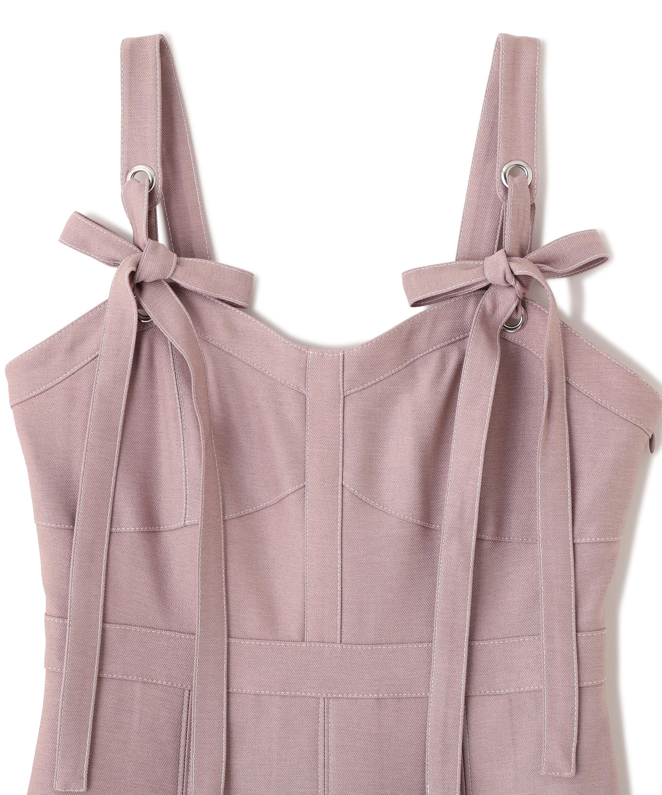 デニムライク配色ステッチビスチェジャンスカ ピンク