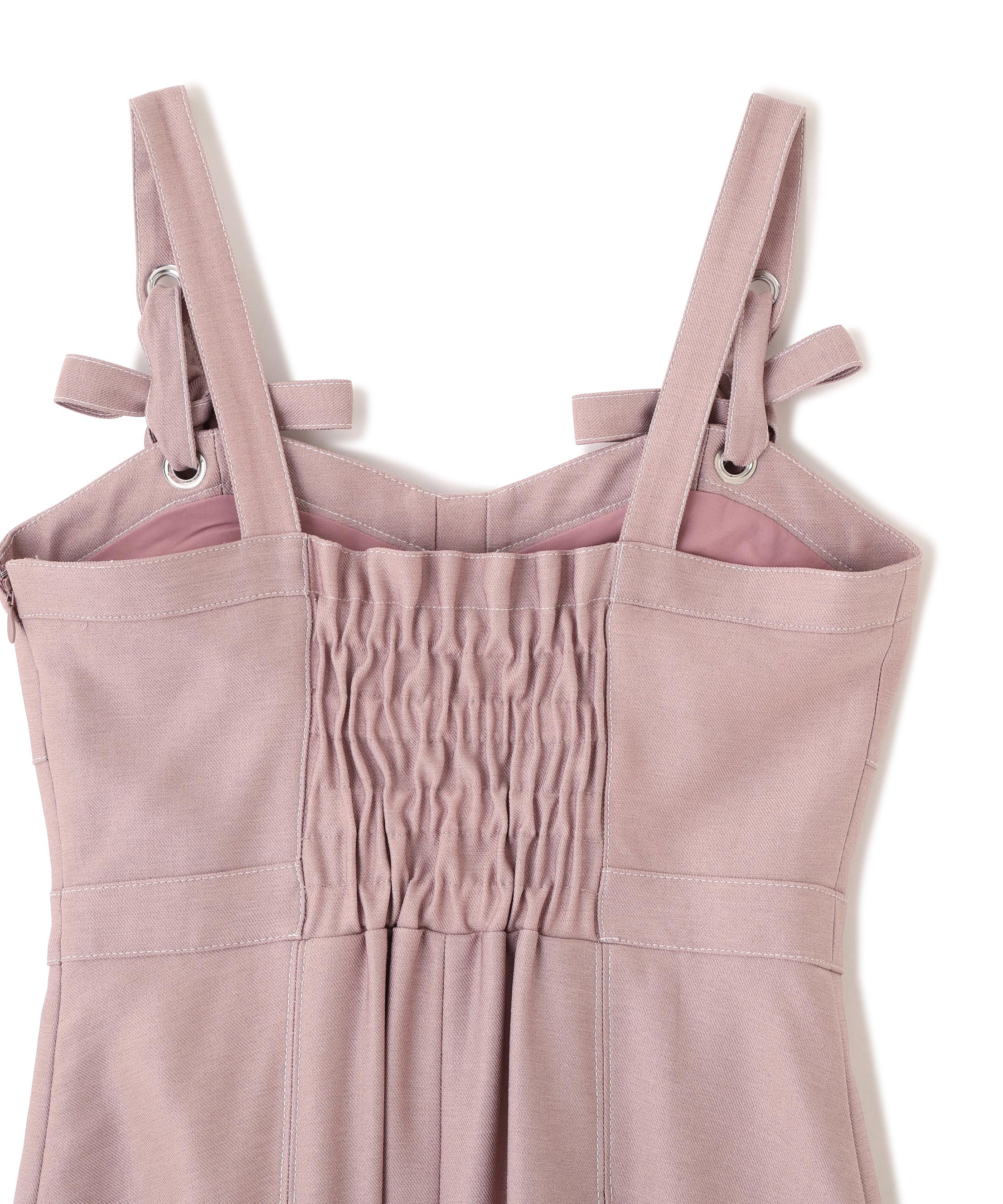 デニムライク配色ステッチビスチェジャンスカ ピンク