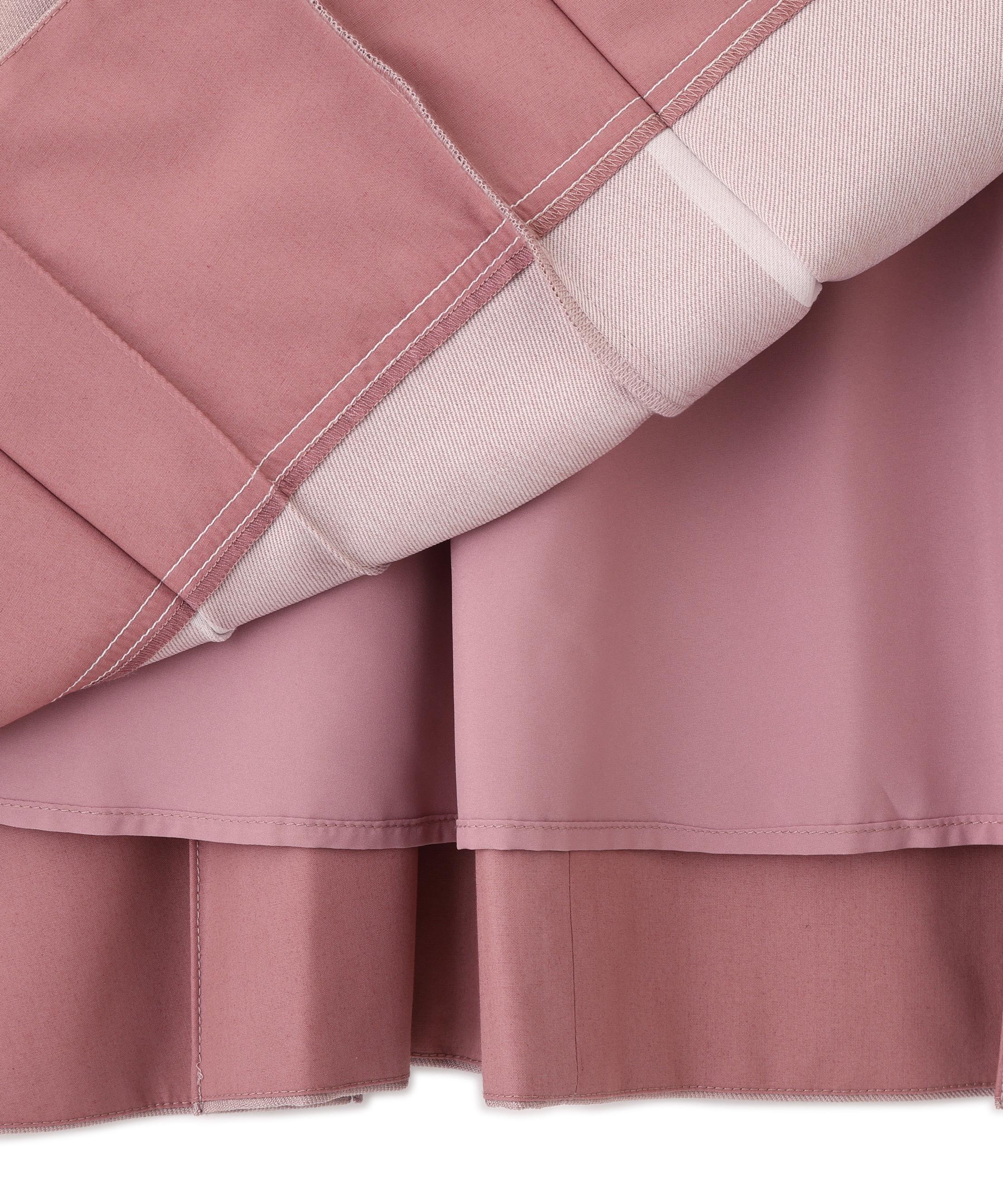 デニムライク配色ステッチビスチェジャンスカ ピンク