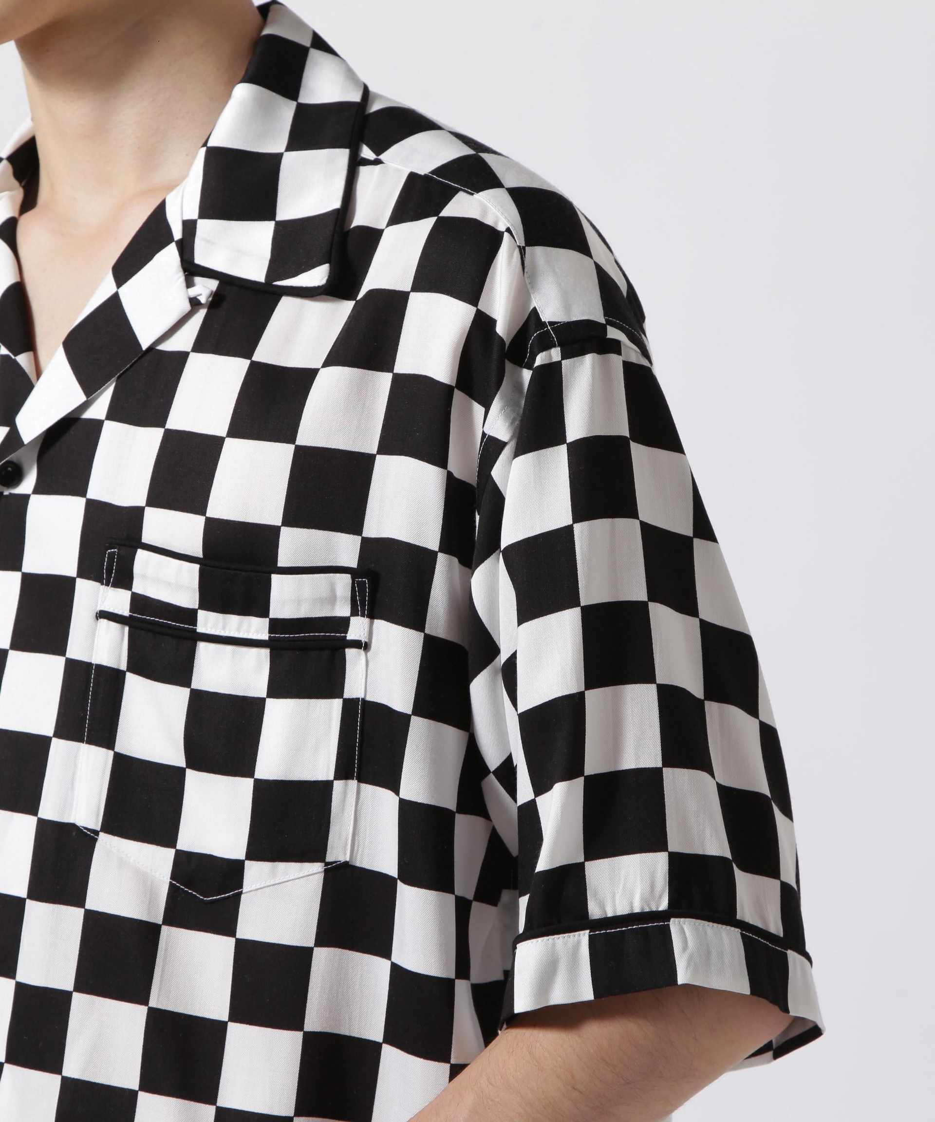 MINEDENIM(マインデニム)CU.Denim Checke flag S/S Open Colla SH ホワイト