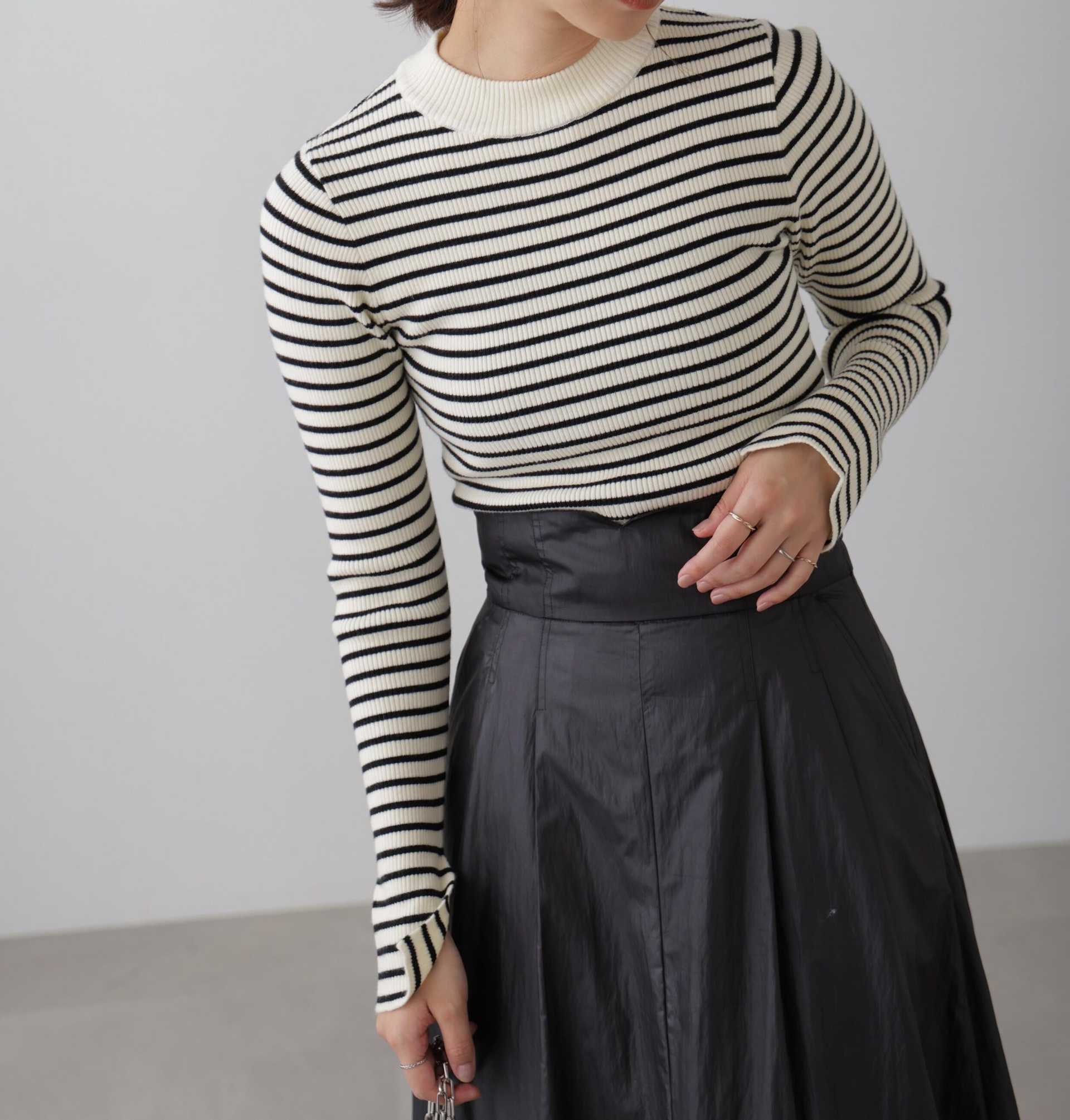 〈洗える〉マシンウォッシャブルボトルネックニット ボーダー1