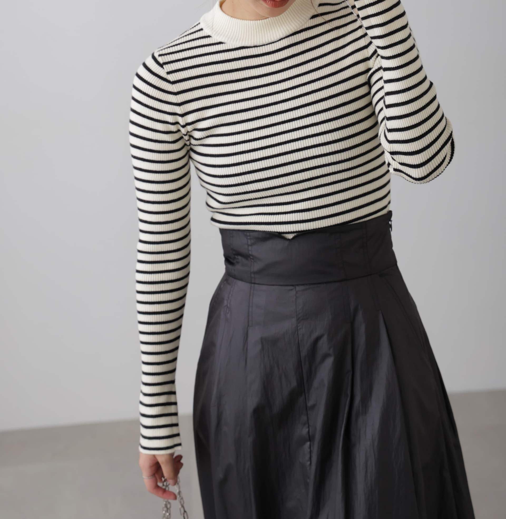 〈洗える〉マシンウォッシャブルボトルネックニット ボーダー1