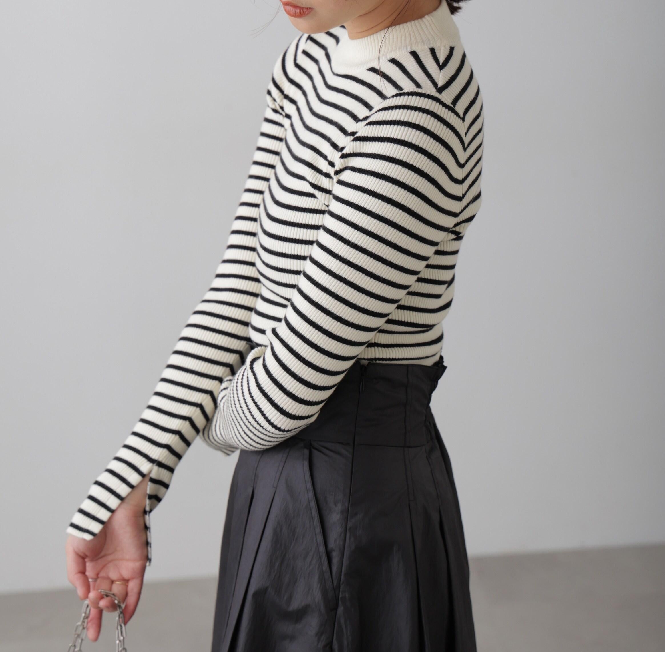 〈洗える〉マシンウォッシャブルボトルネックニット ボーダー1