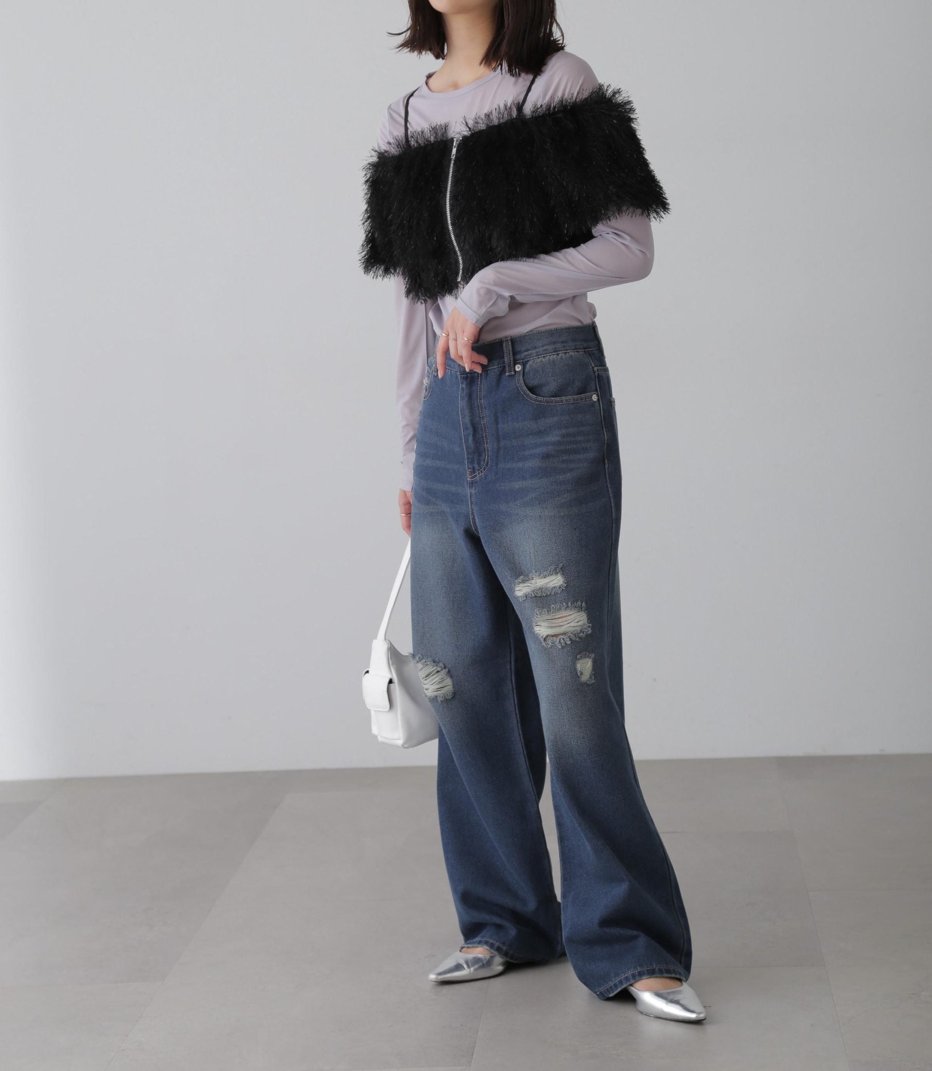 ストレートワイドクラッシュデニムパンツ ブルーオーバーダイ5