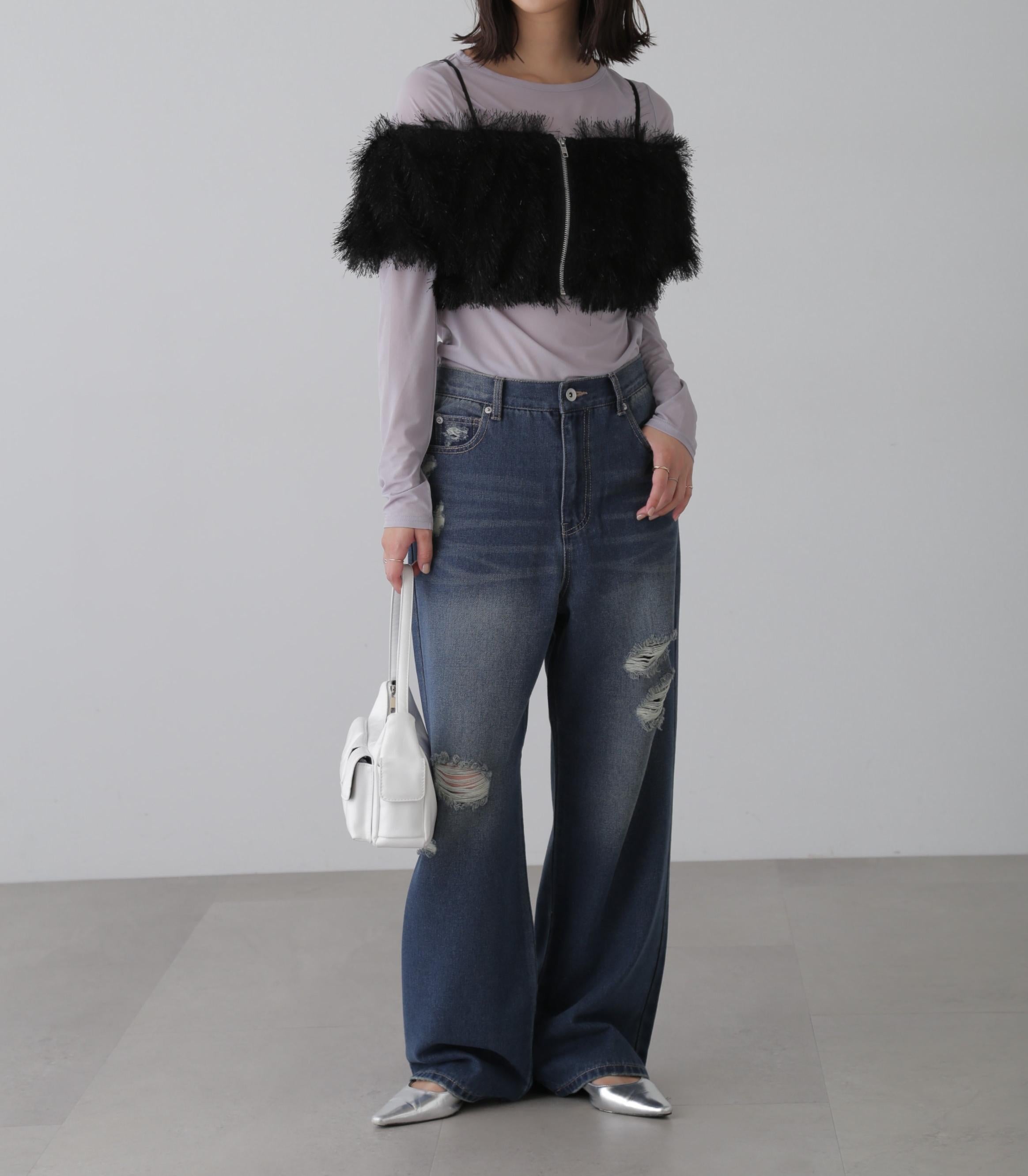 ストレートワイドクラッシュデニムパンツ ブルーオーバーダイ5