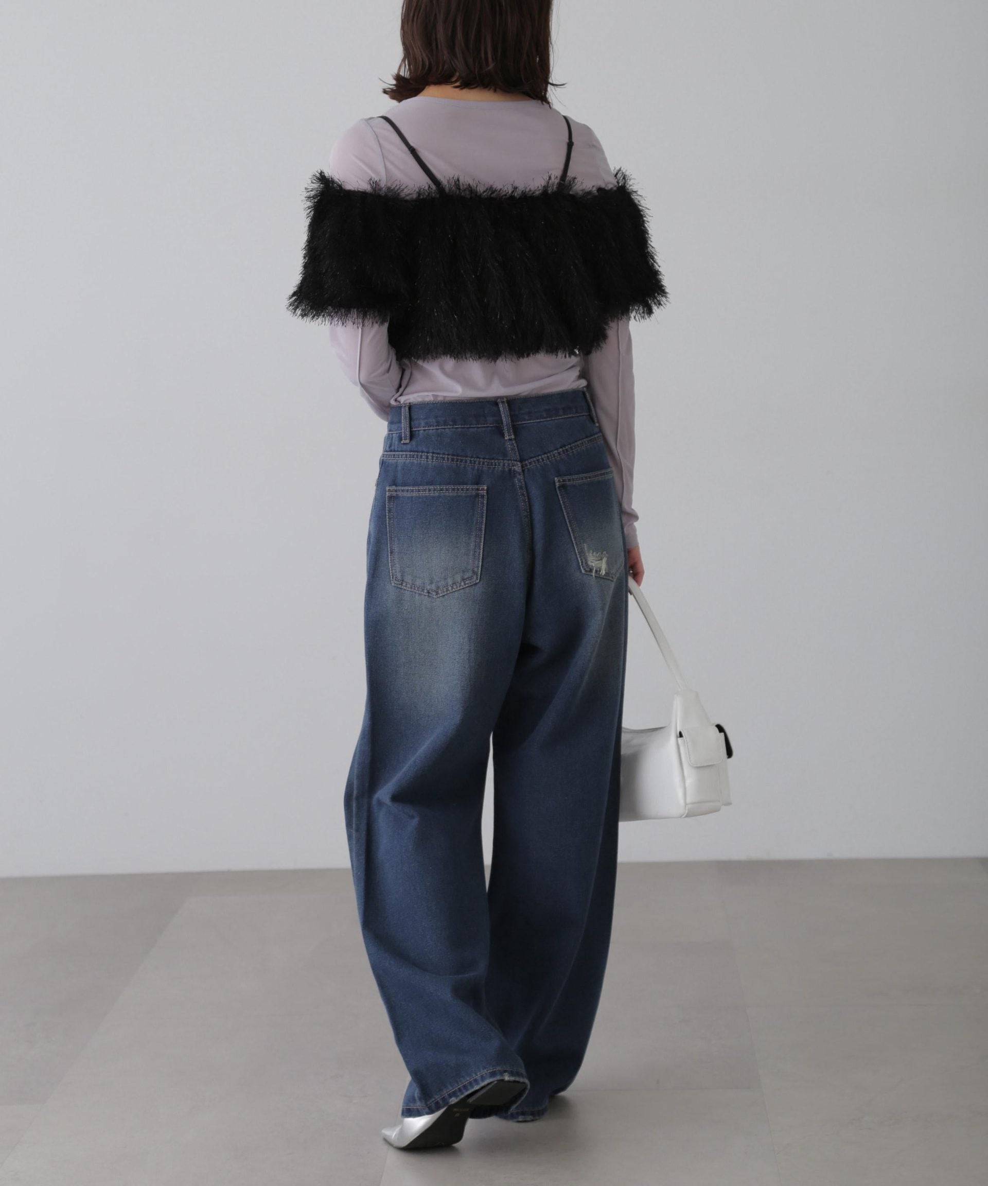 ストレートワイドクラッシュデニムパンツ ブルーオーバーダイ5