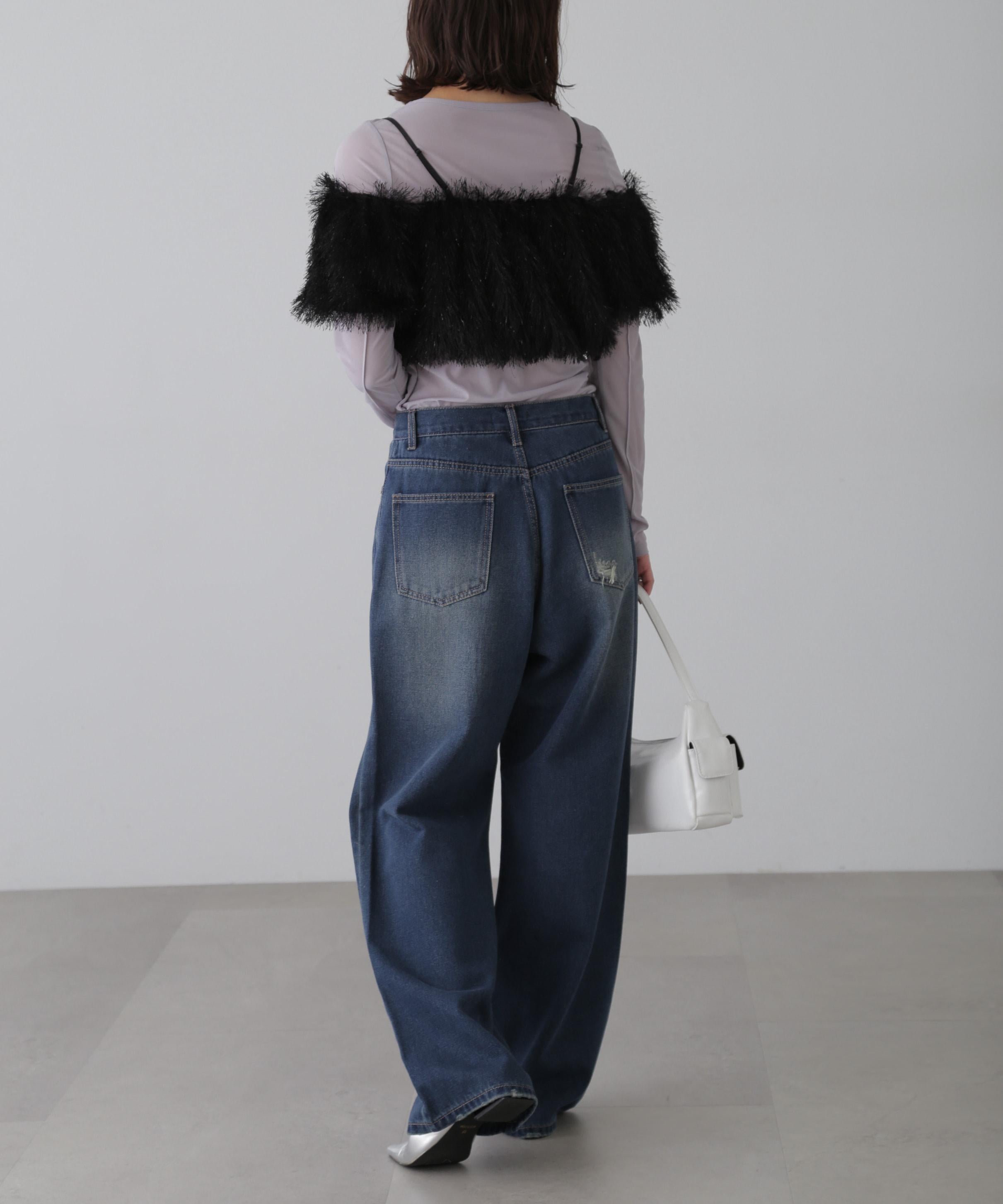 ストレートワイドクラッシュデニムパンツ ブルーオーバーダイ5