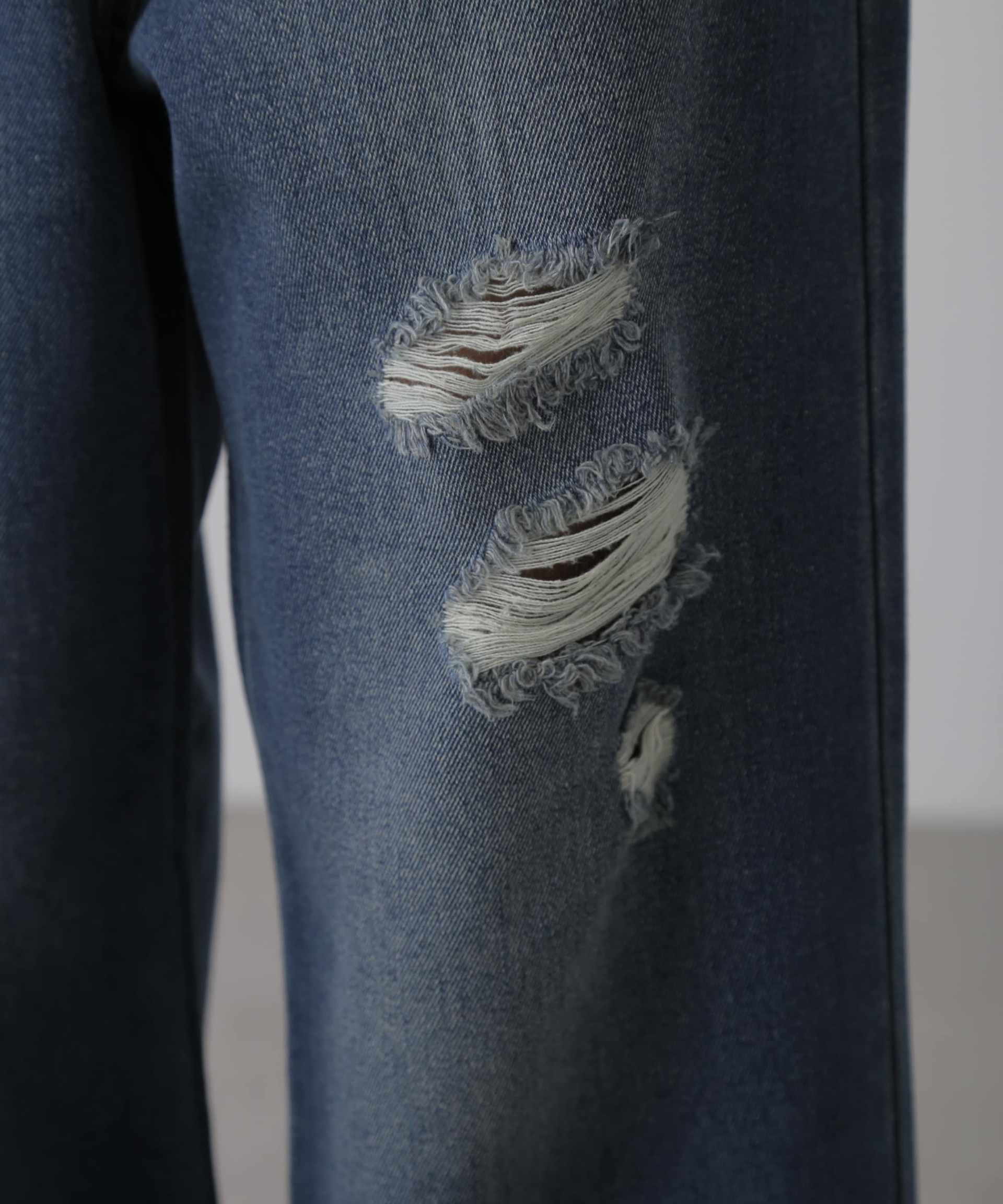 ストレートワイドクラッシュデニムパンツ ブルーオーバーダイ5