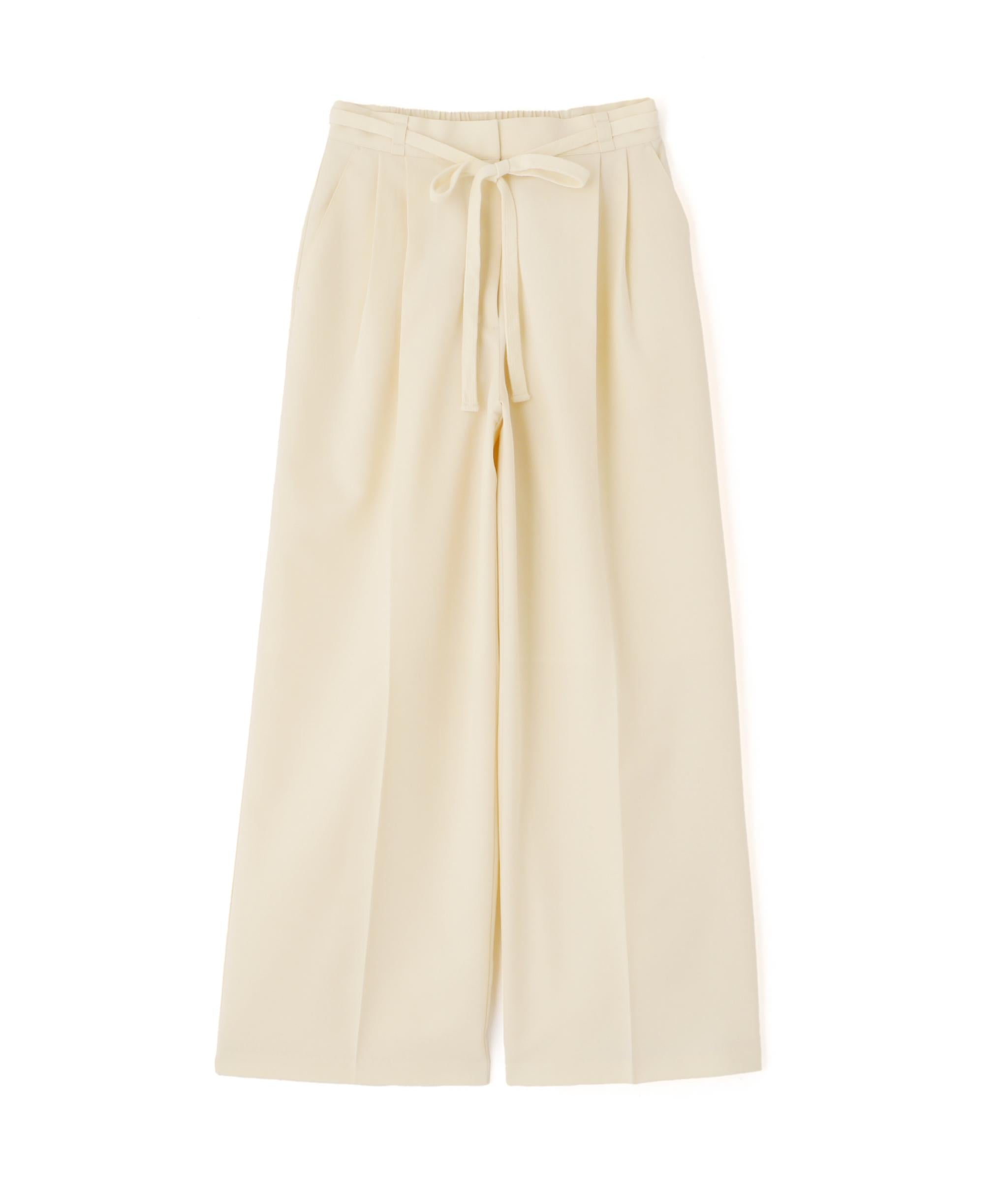 杉綾リボンベルトワイドパンツ オフホワイト