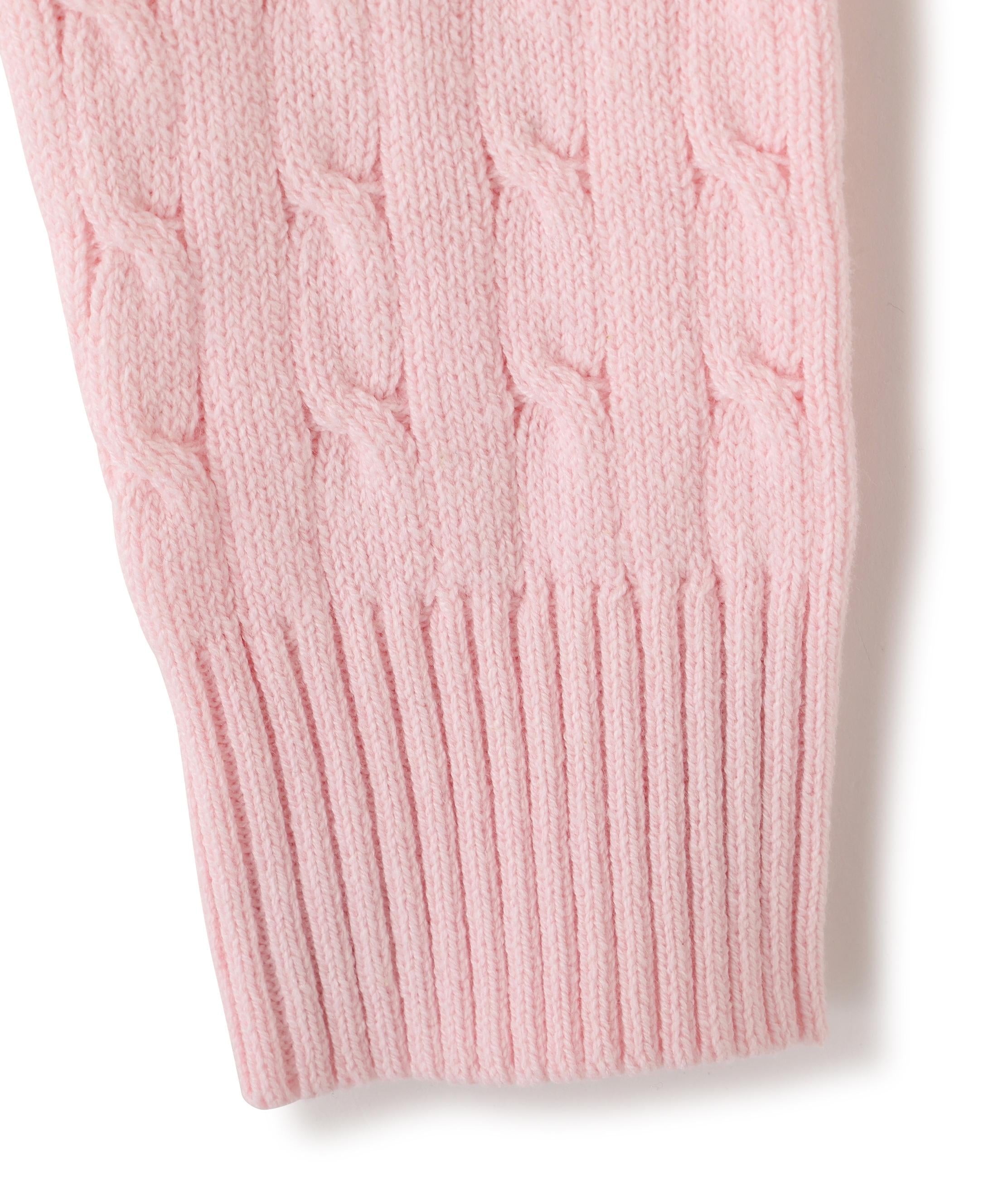 ポロ衿コットンブレンドケーブルニット ピンク