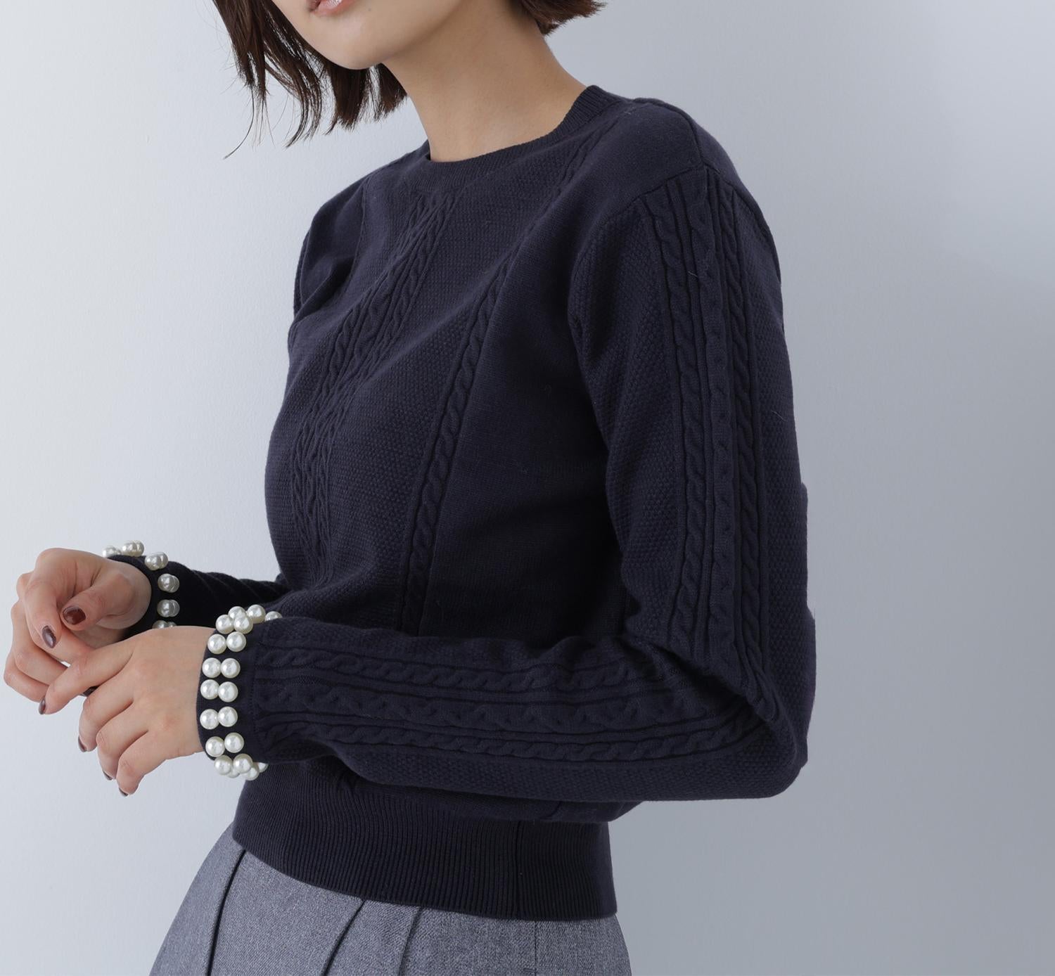 パールブレスレットニット ネイビー