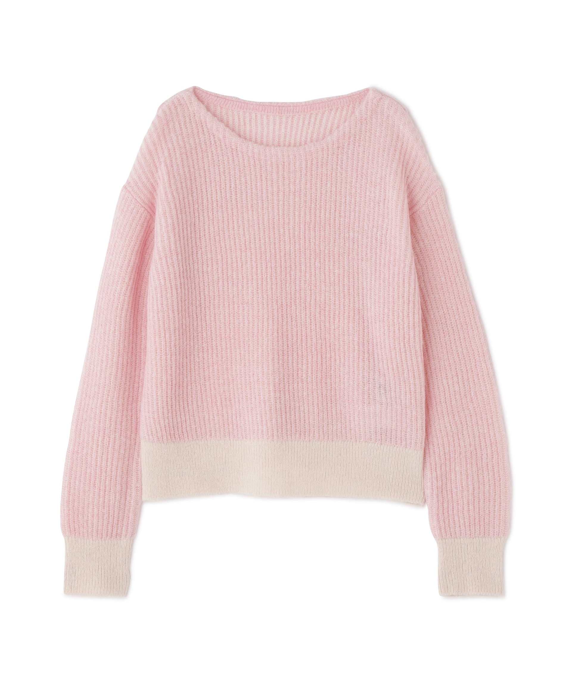 配色リブボクシーニット ピンク×アイボリー2