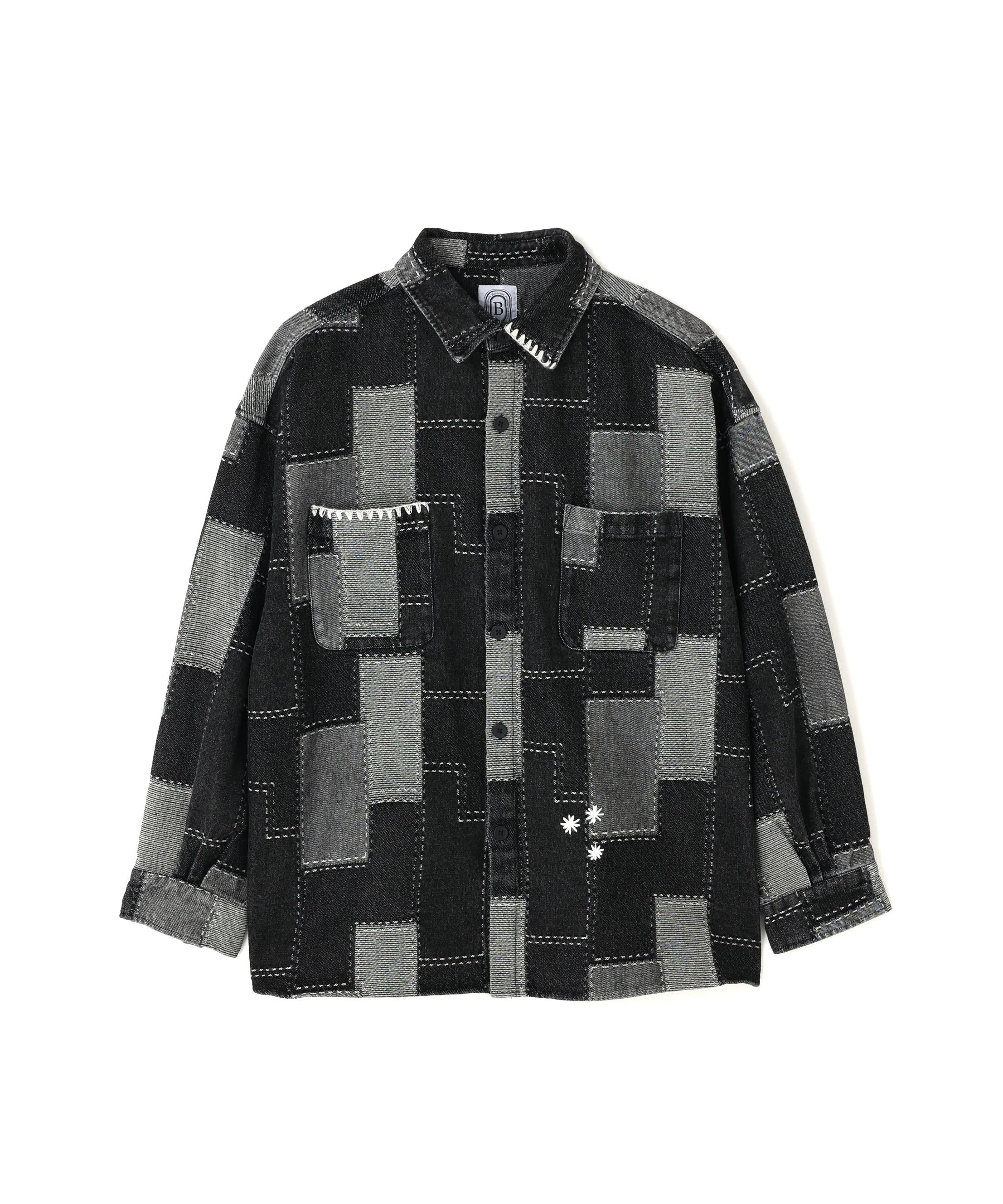 B omnivore/ビーオムニボー PATCHWORK DENIM SHIRT ブラック