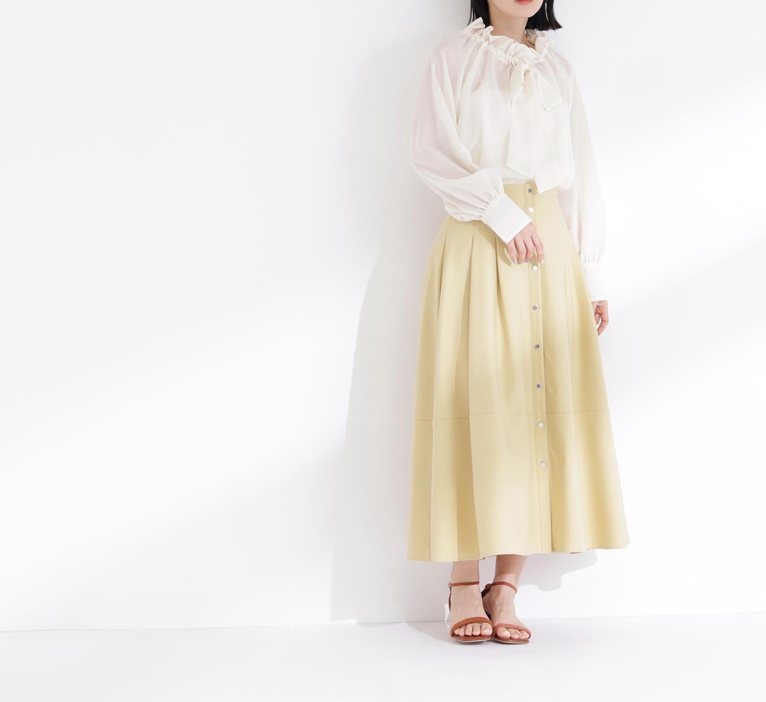 フロントボタンフレアスカート イエロー