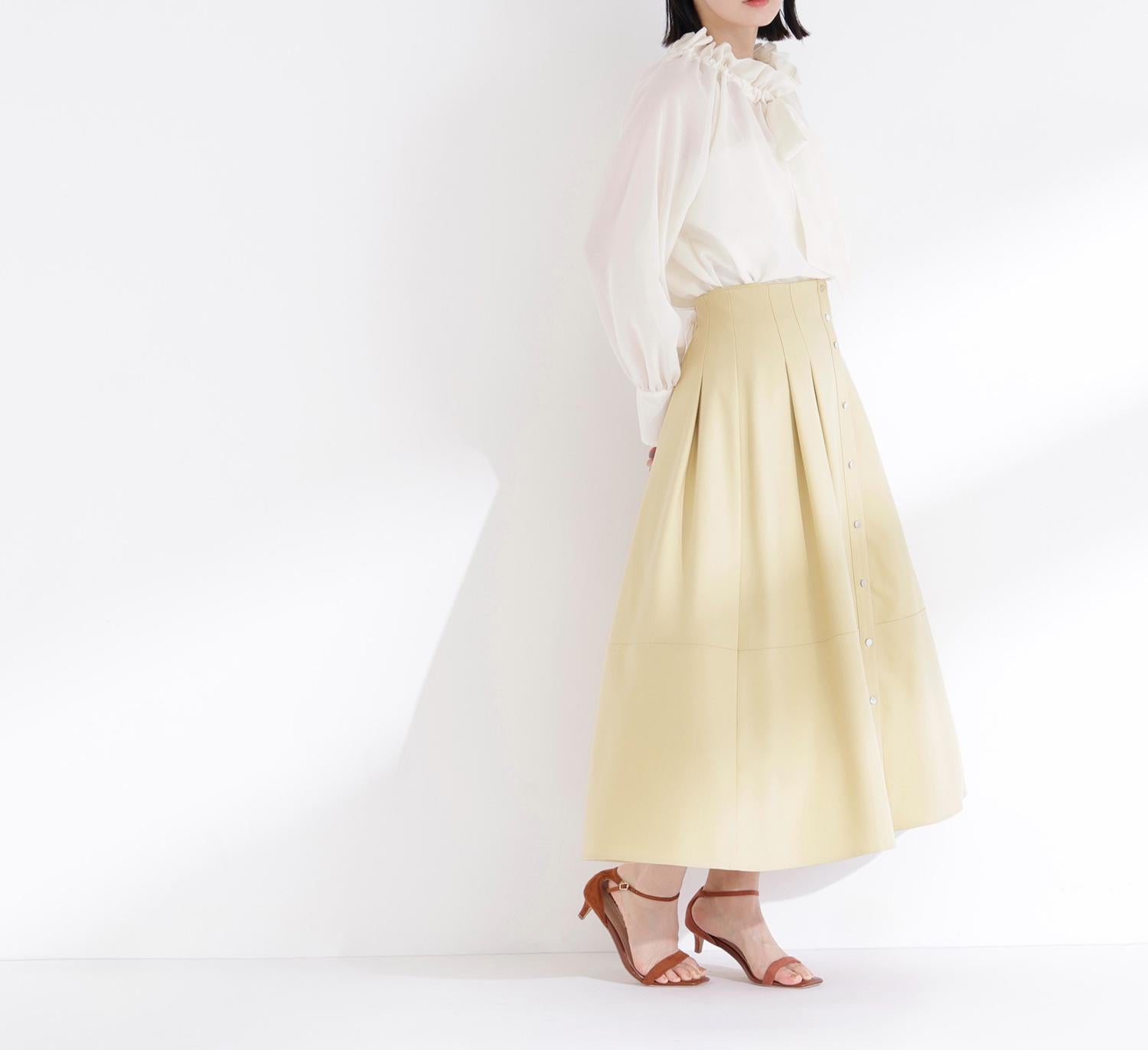 フロントボタンフレアスカート イエロー