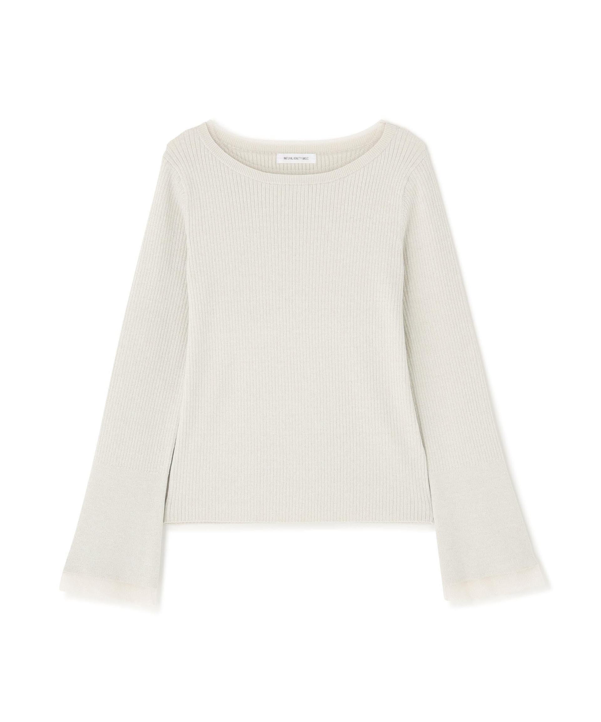 ボートネックフレアカフスニット オフホワイト1