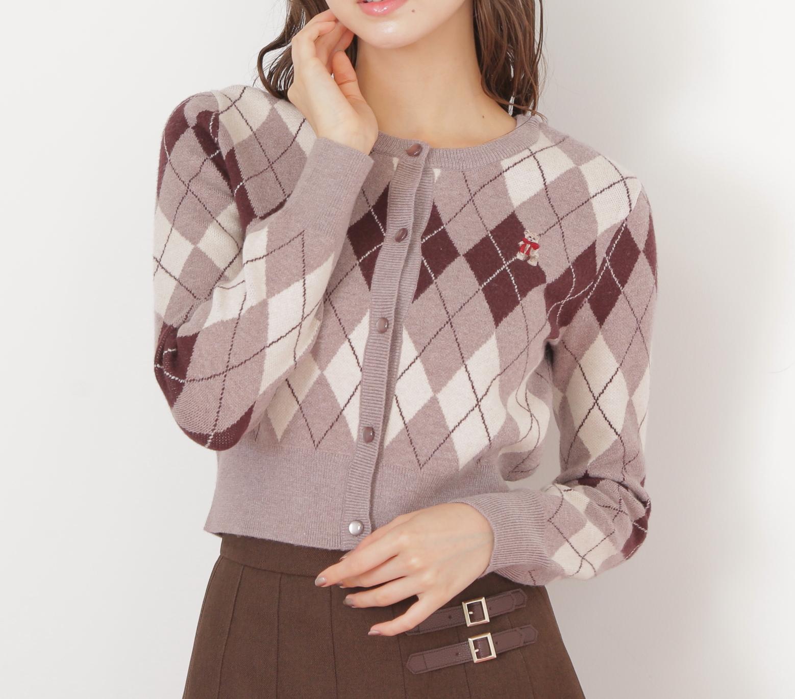 <BEARシリーズ>アーガイルカーディガン ブラウン