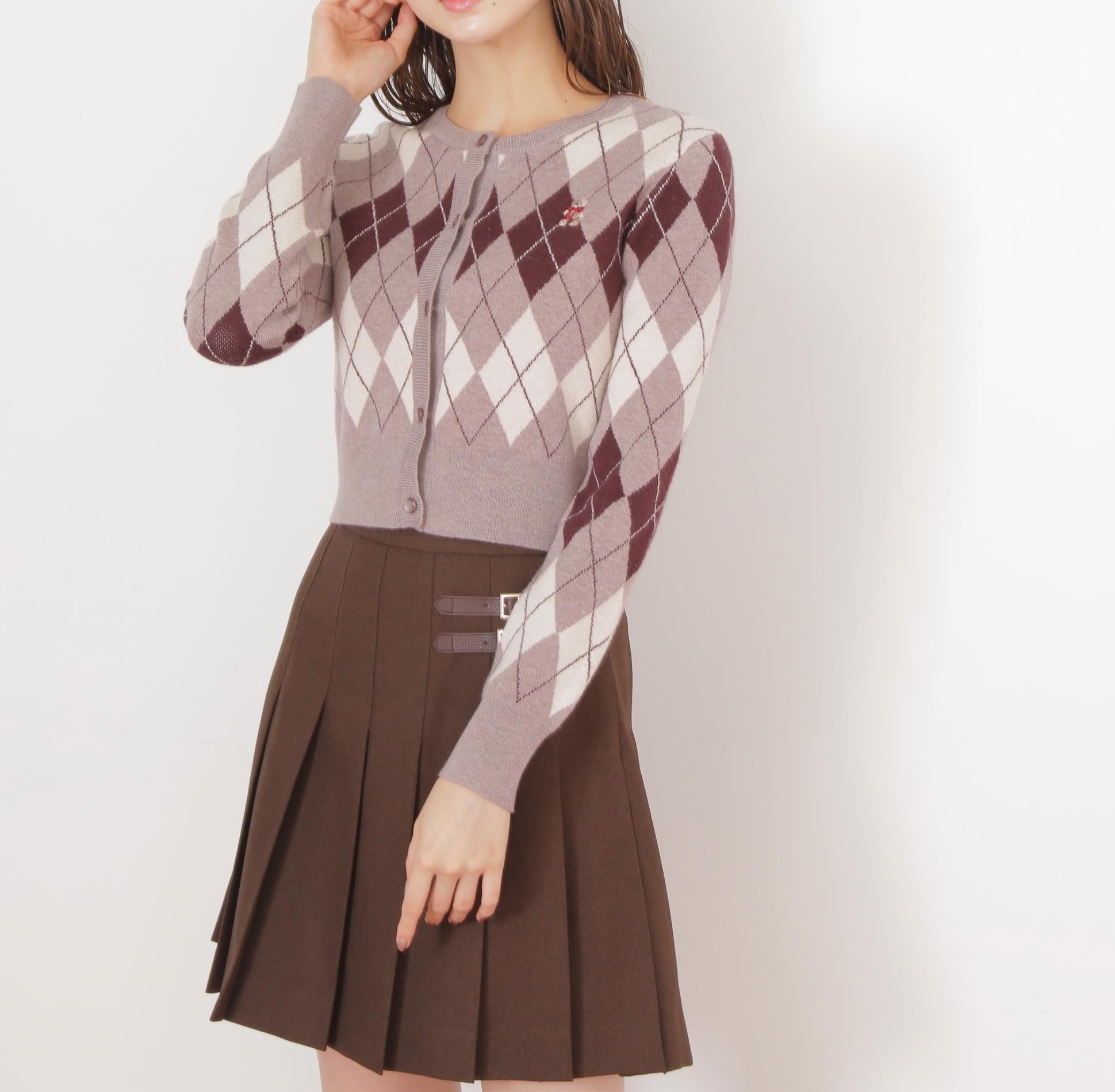 <BEARシリーズ>アーガイルカーディガン ブラウン