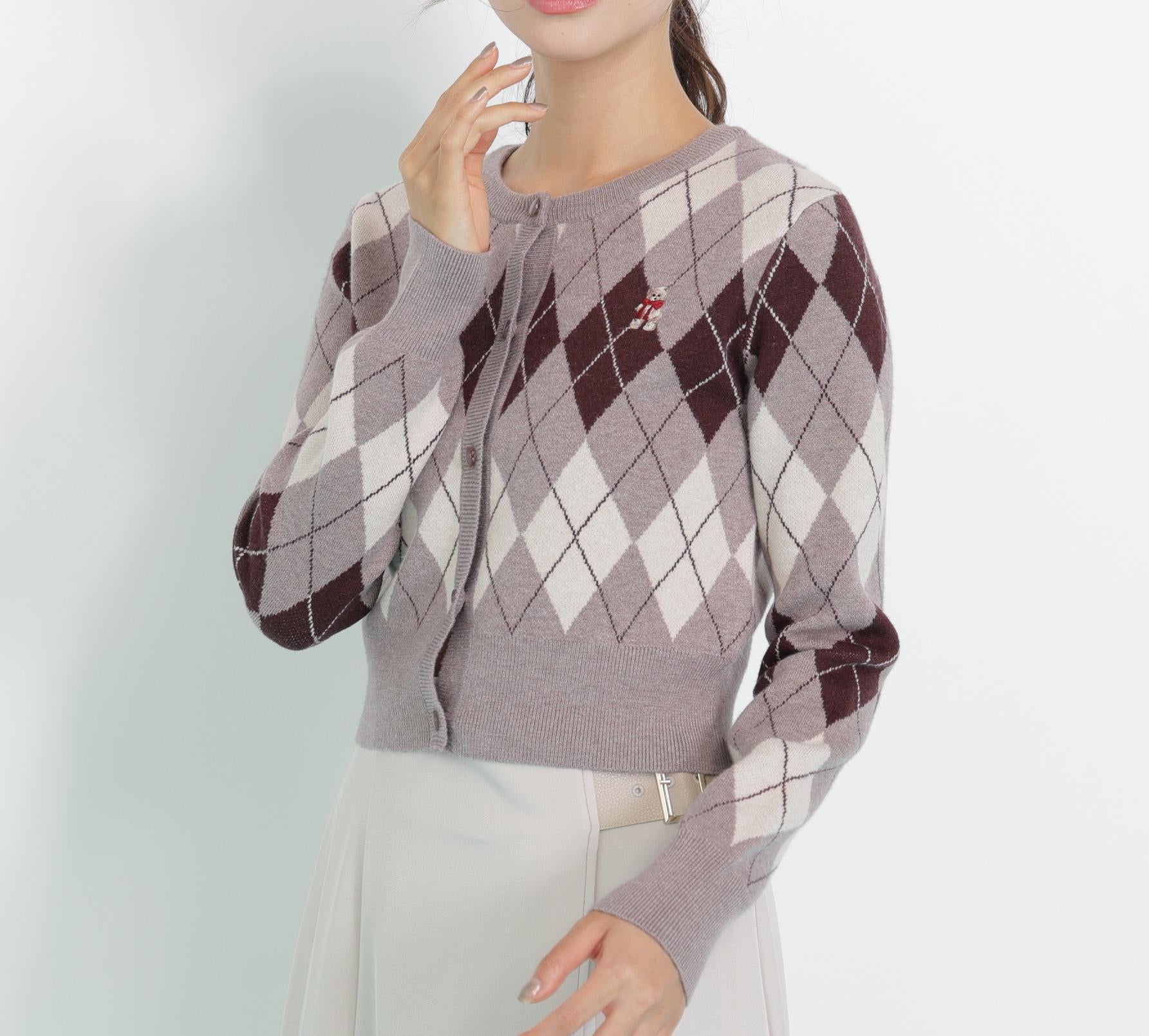 <BEARシリーズ>アーガイルカーディガン ブラウン