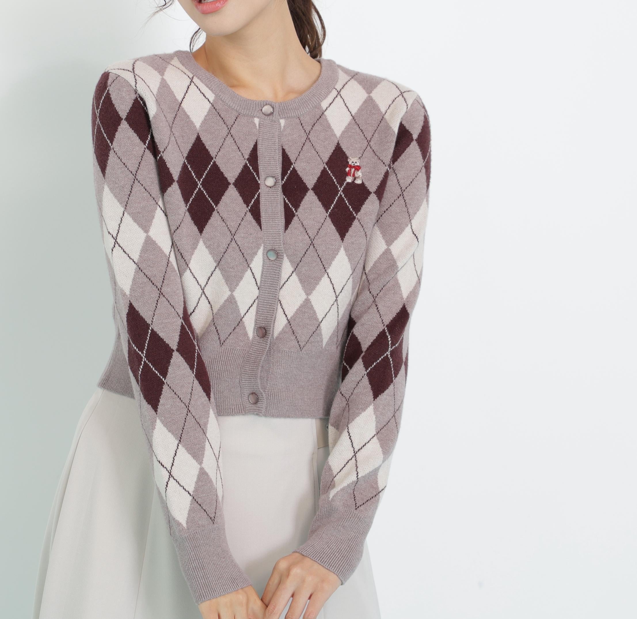 <BEARシリーズ>アーガイルカーディガン ブラウン