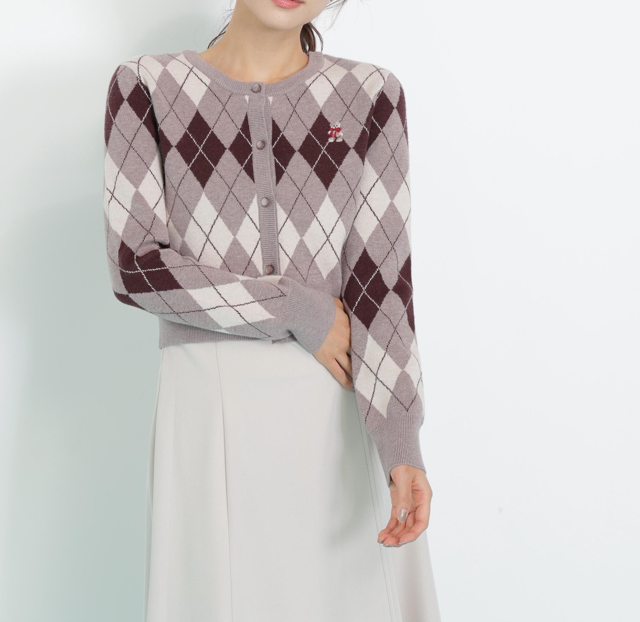 <BEARシリーズ>アーガイルカーディガン ブラウン