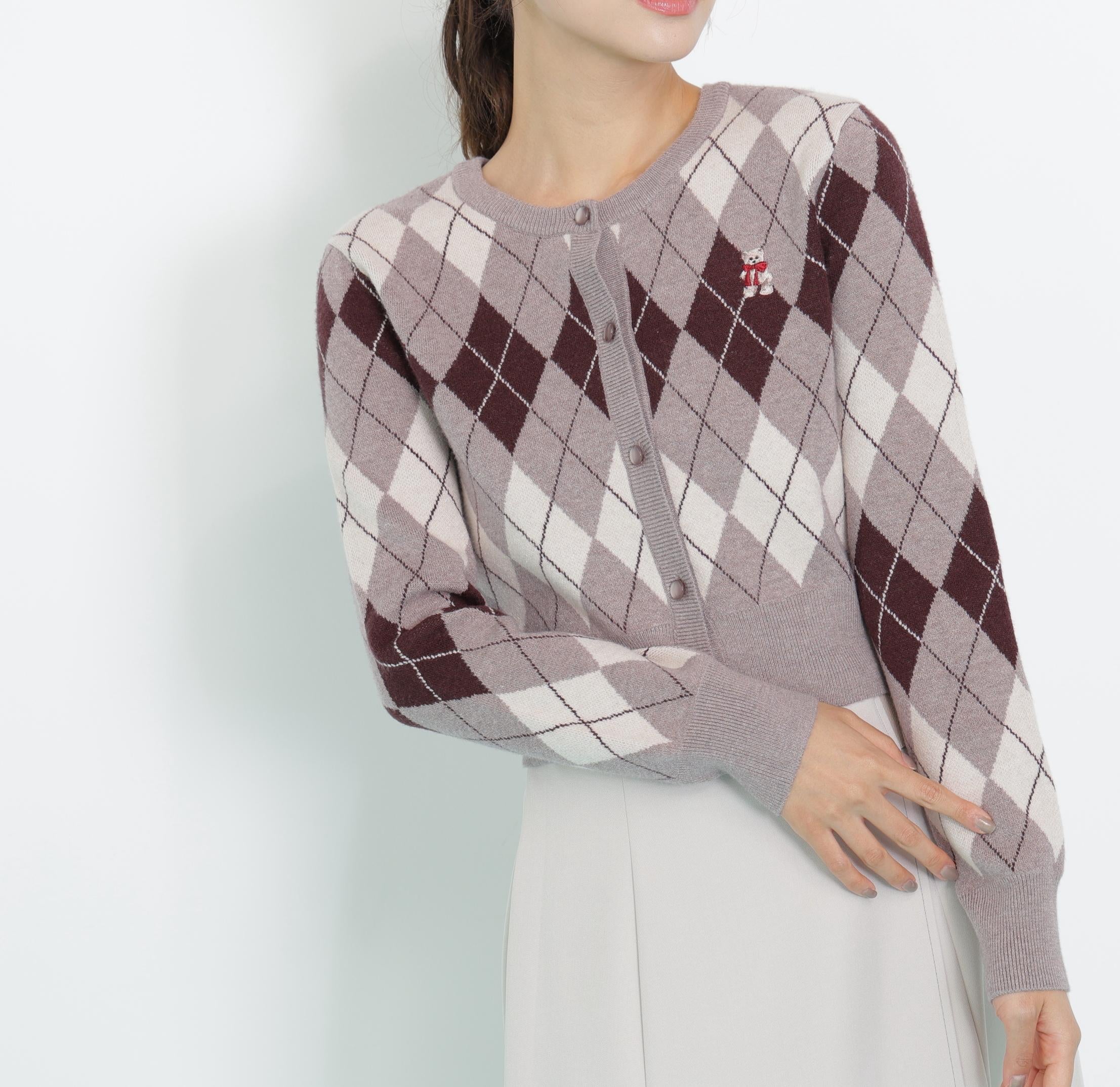 <BEARシリーズ>アーガイルカーディガン ブラウン