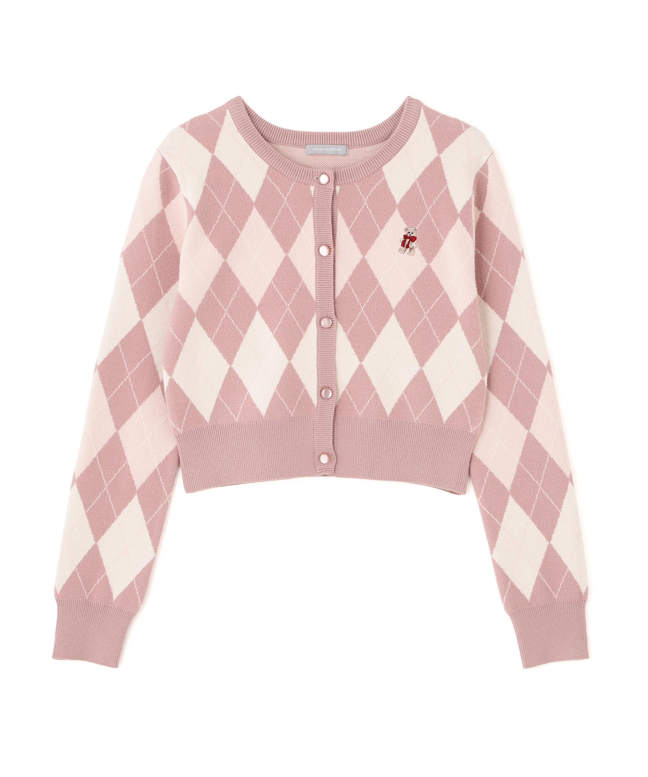 <BEARシリーズ>アーガイルカーディガン ピンク