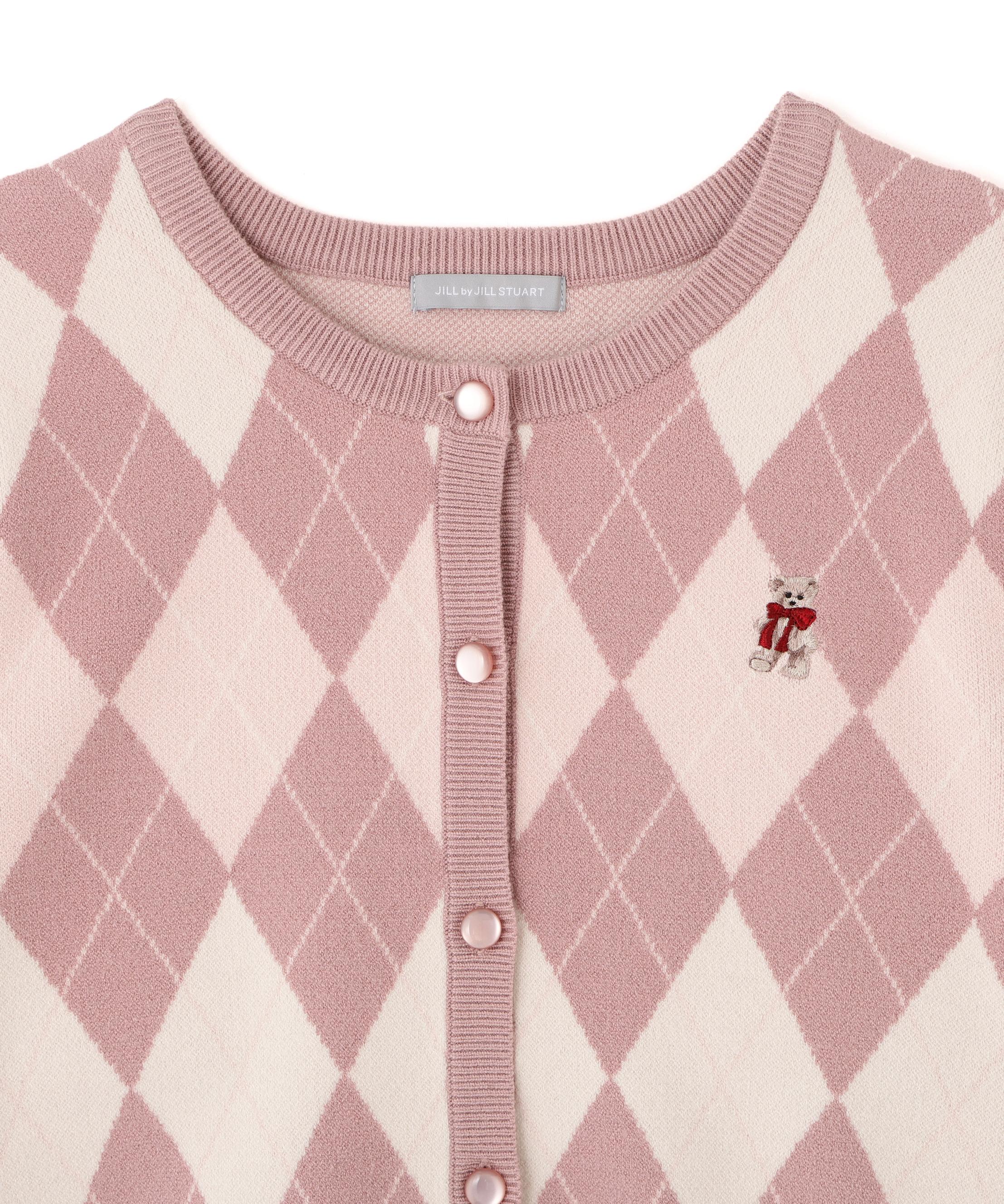 <BEARシリーズ>アーガイルカーディガン ピンク