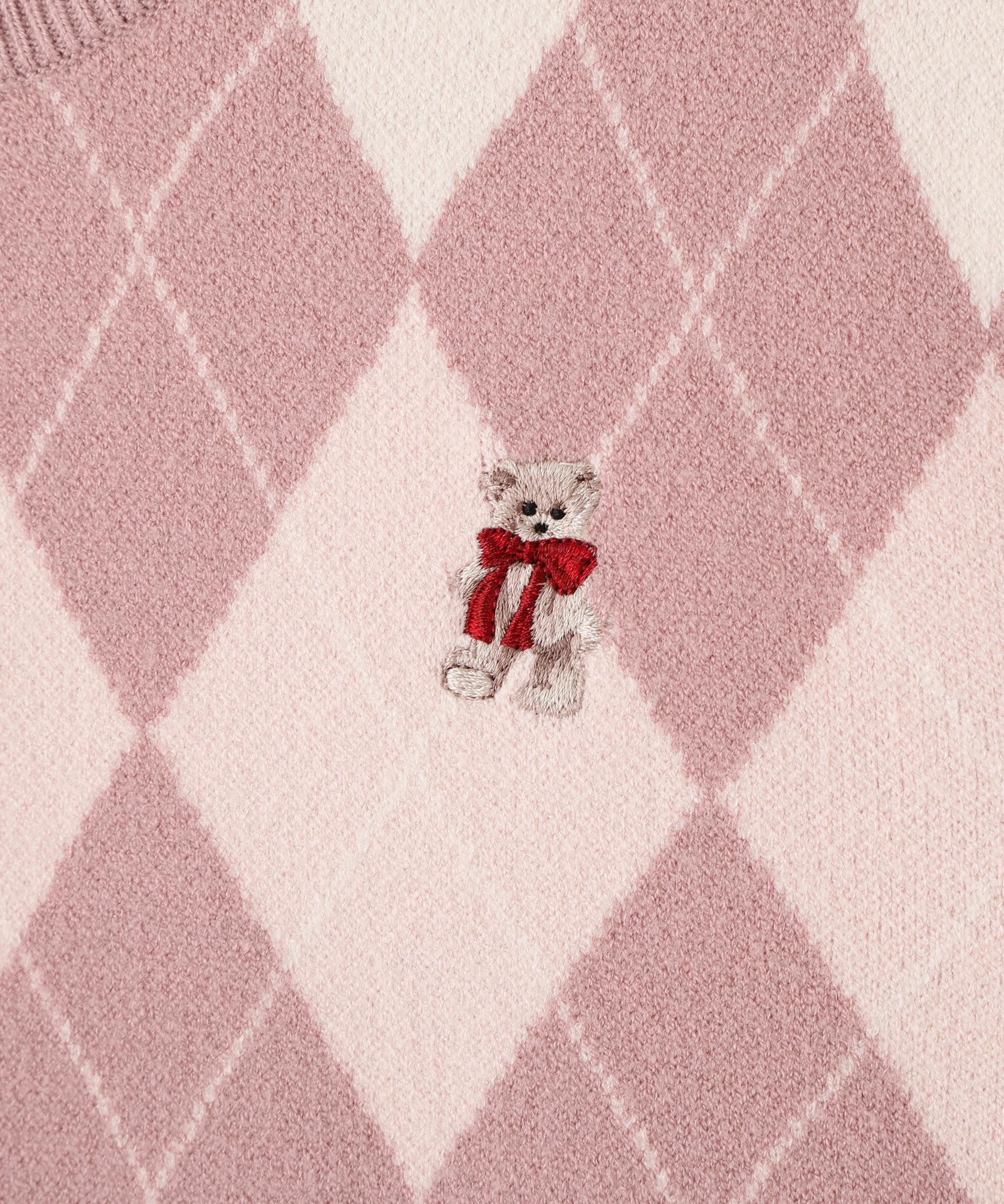 <BEARシリーズ>アーガイルカーディガン ピンク