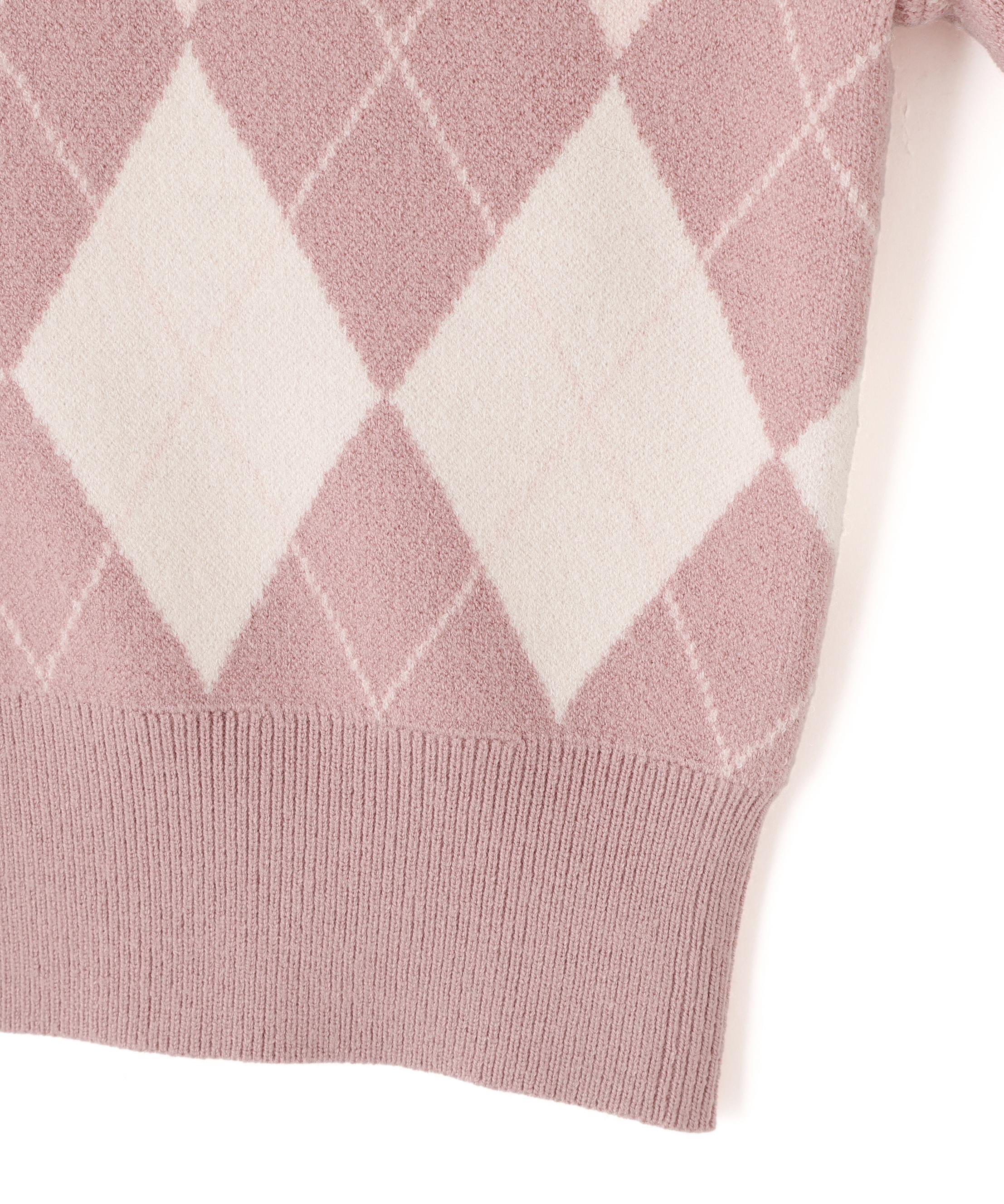 <BEARシリーズ>アーガイルカーディガン ピンク