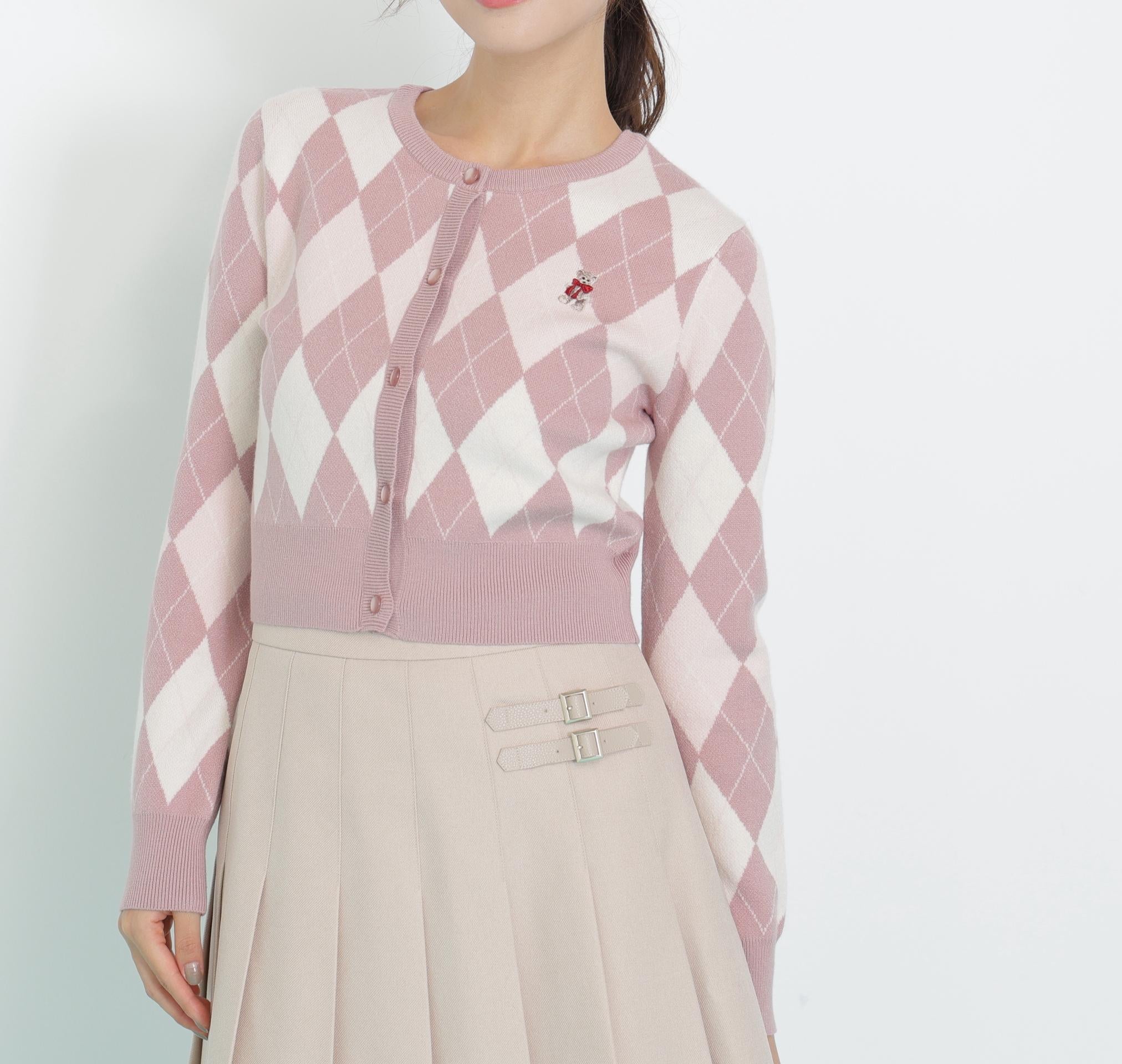 <BEARシリーズ>アーガイルカーディガン ピンク