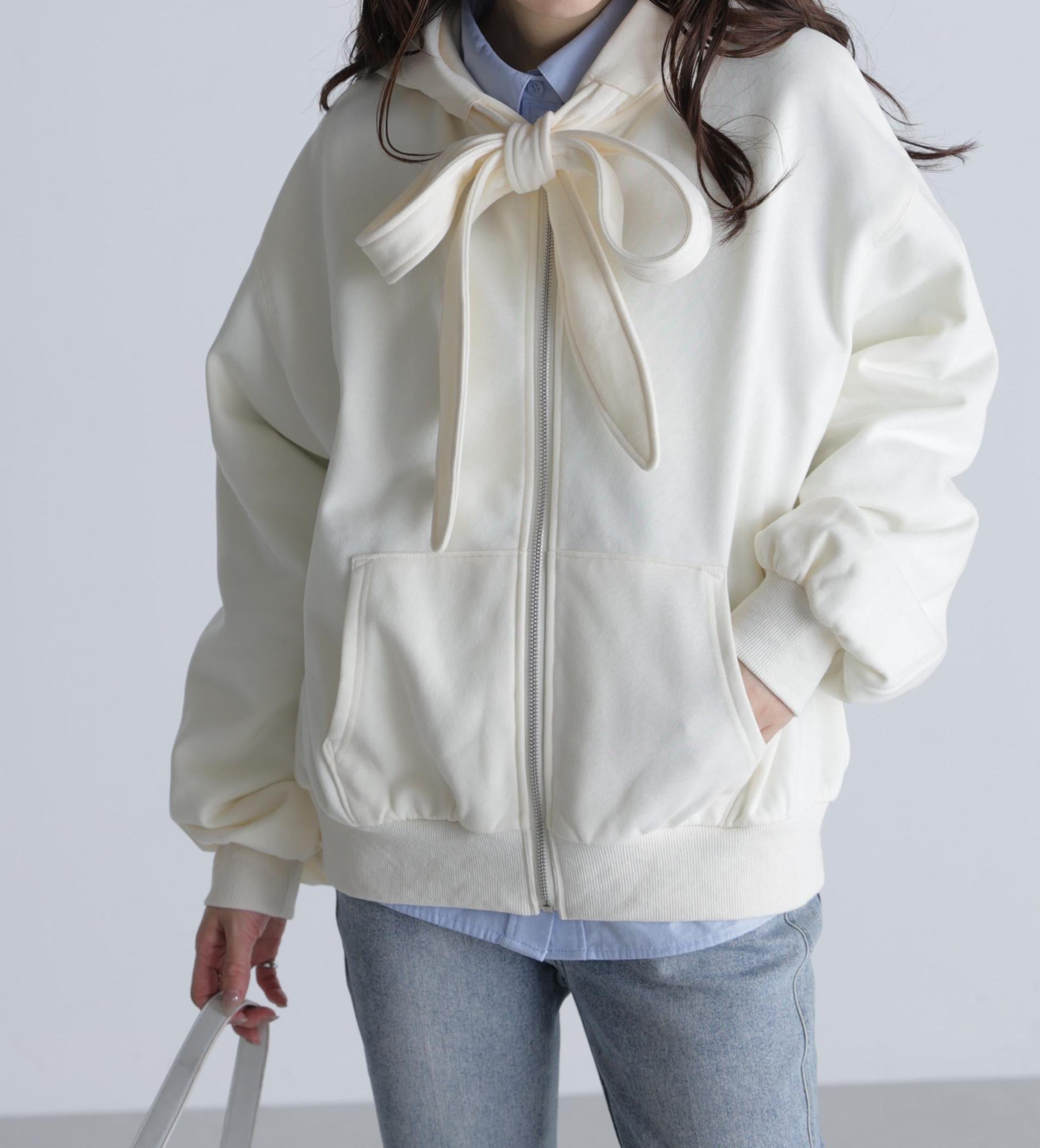 起毛ビッグリボンジップパーカー オフ