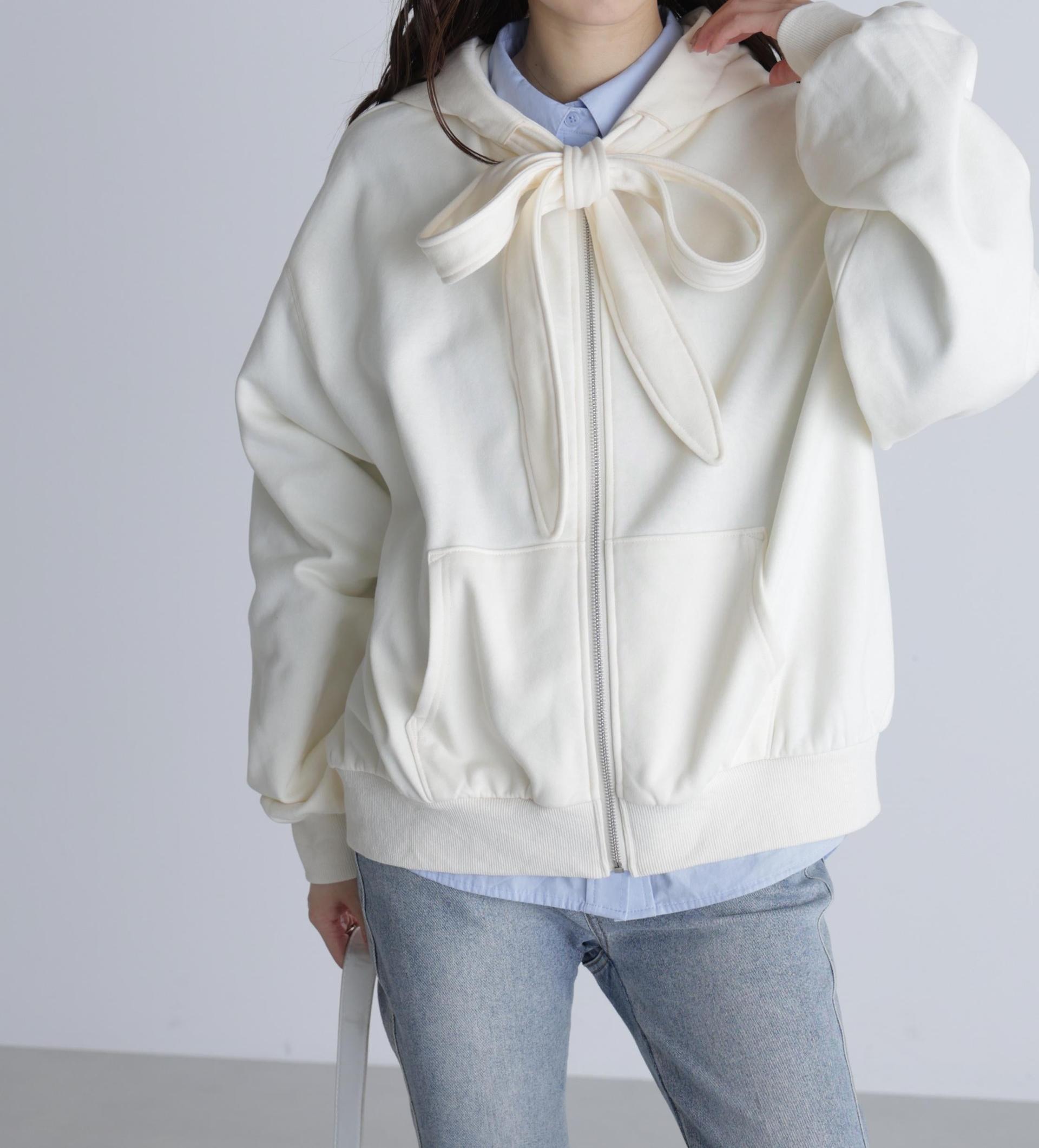 起毛ビッグリボンジップパーカー オフ