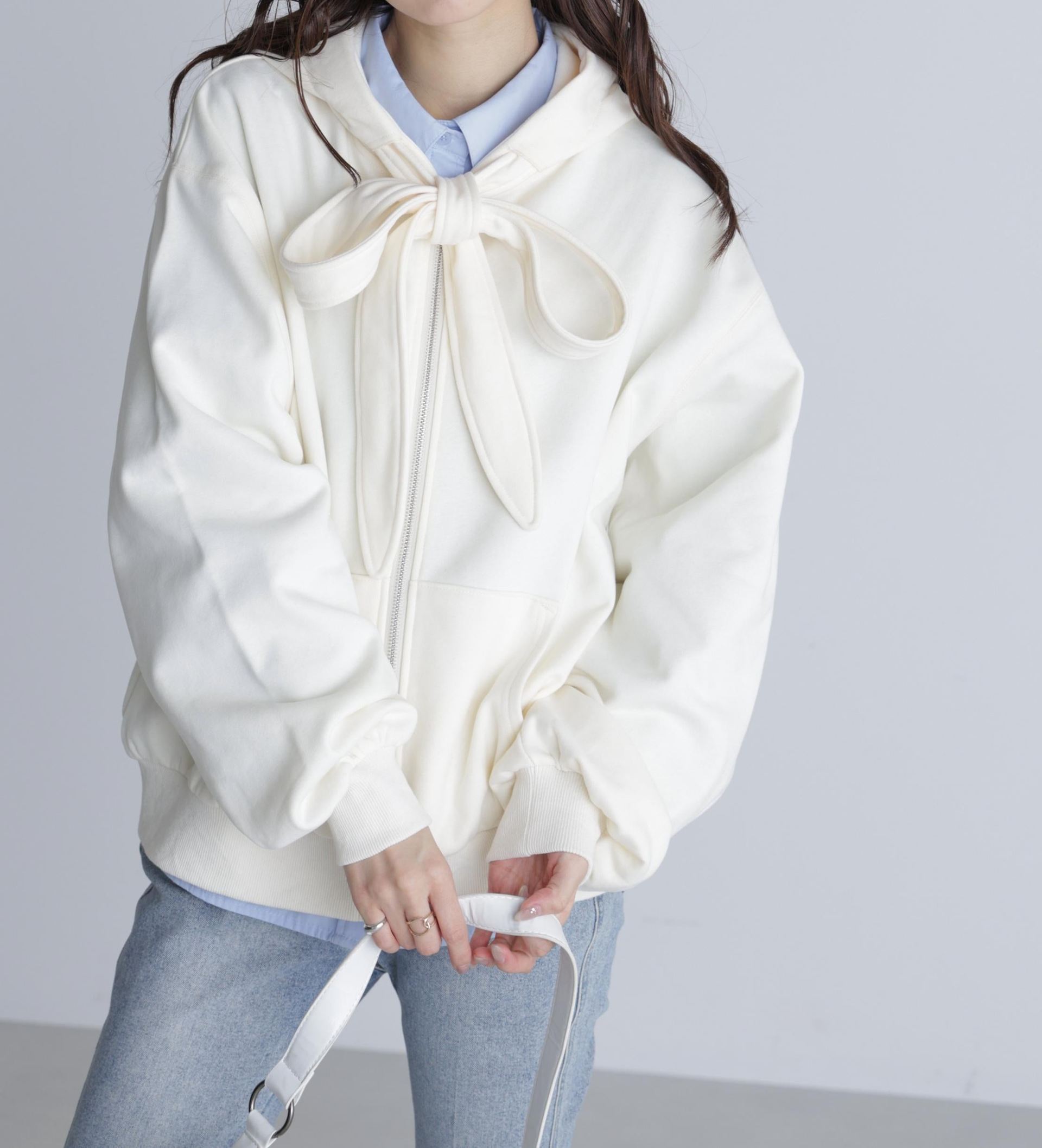 起毛ビッグリボンジップパーカー オフ