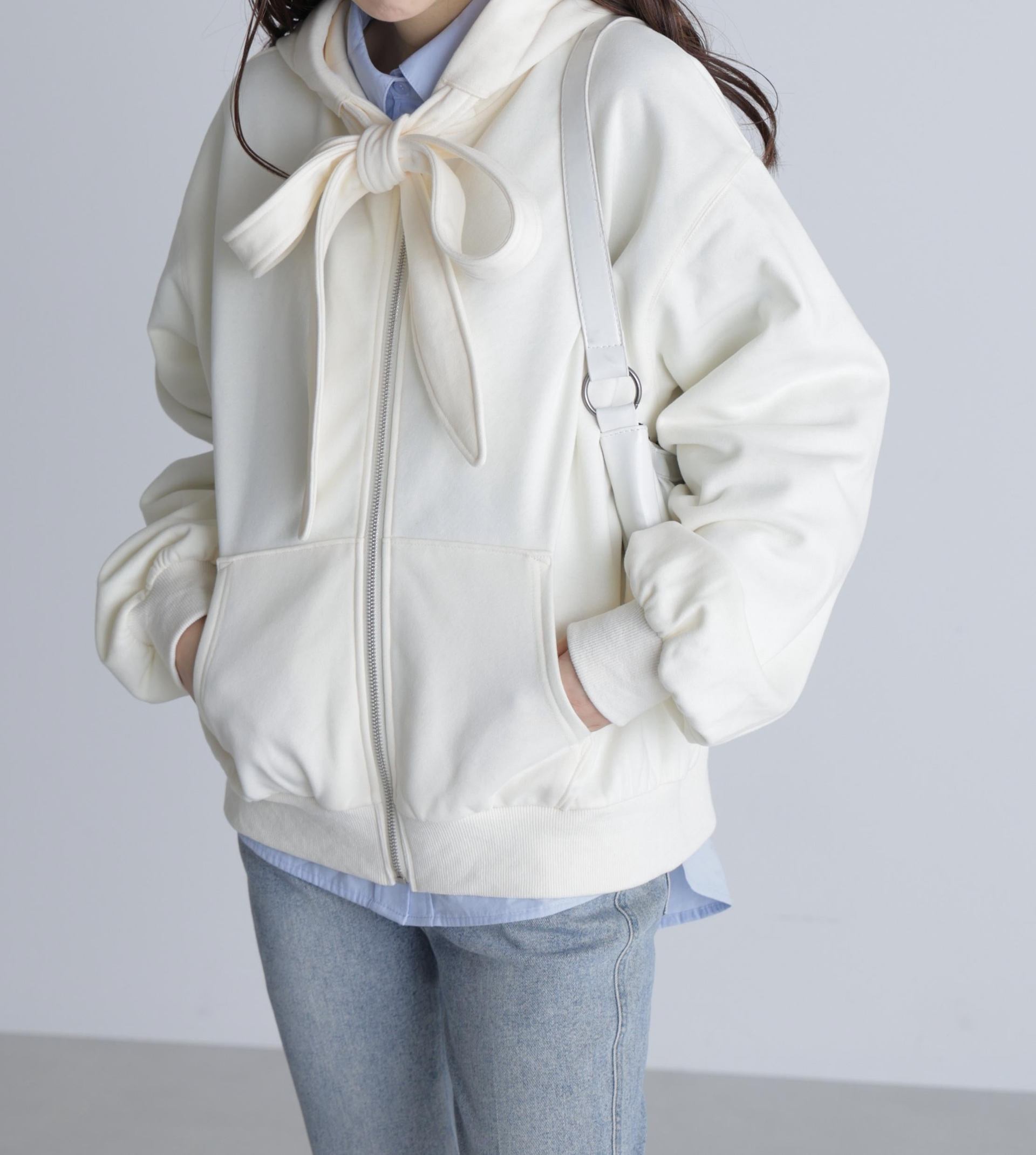 起毛ビッグリボンジップパーカー オフ