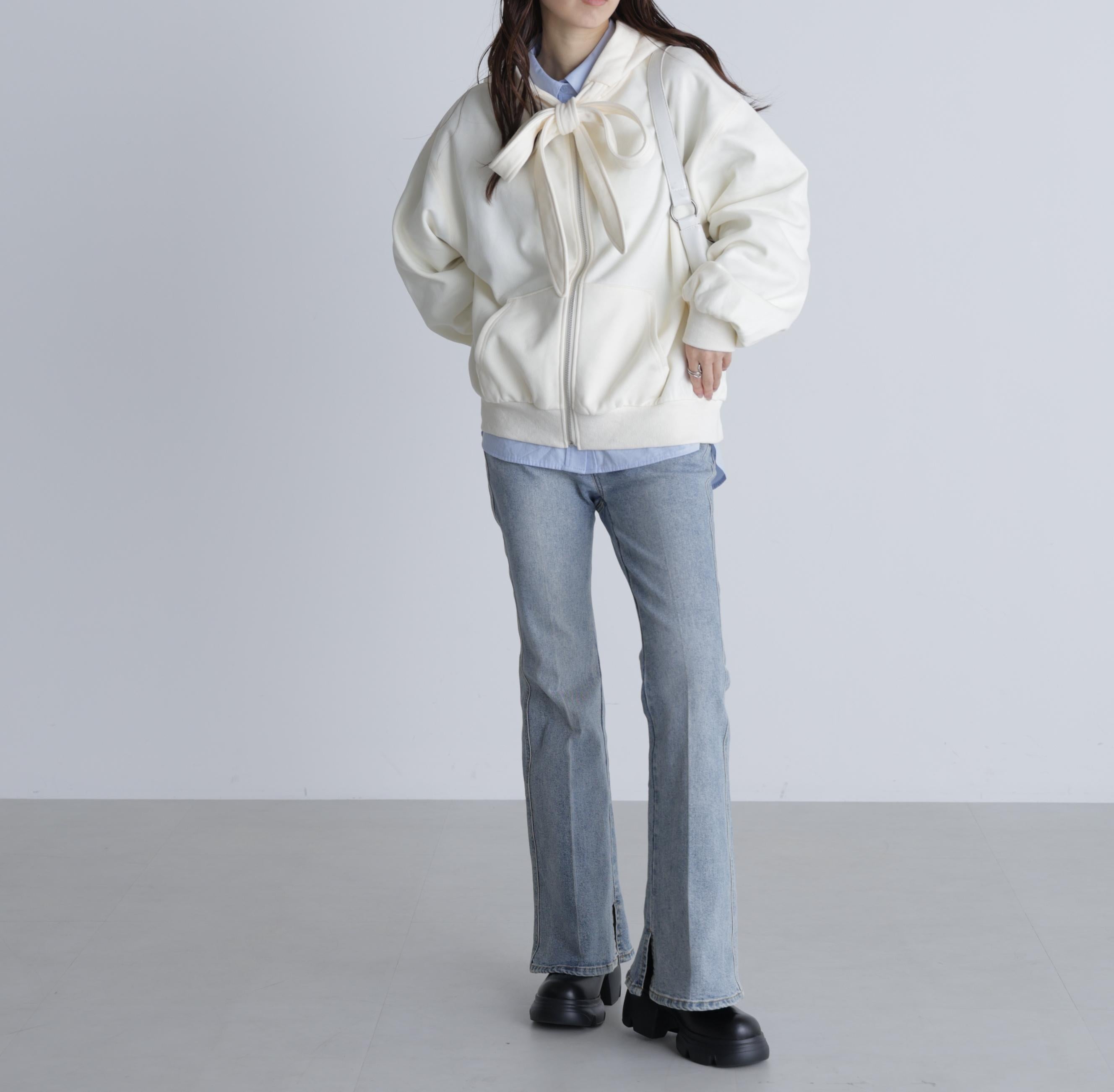 起毛ビッグリボンジップパーカー オフ