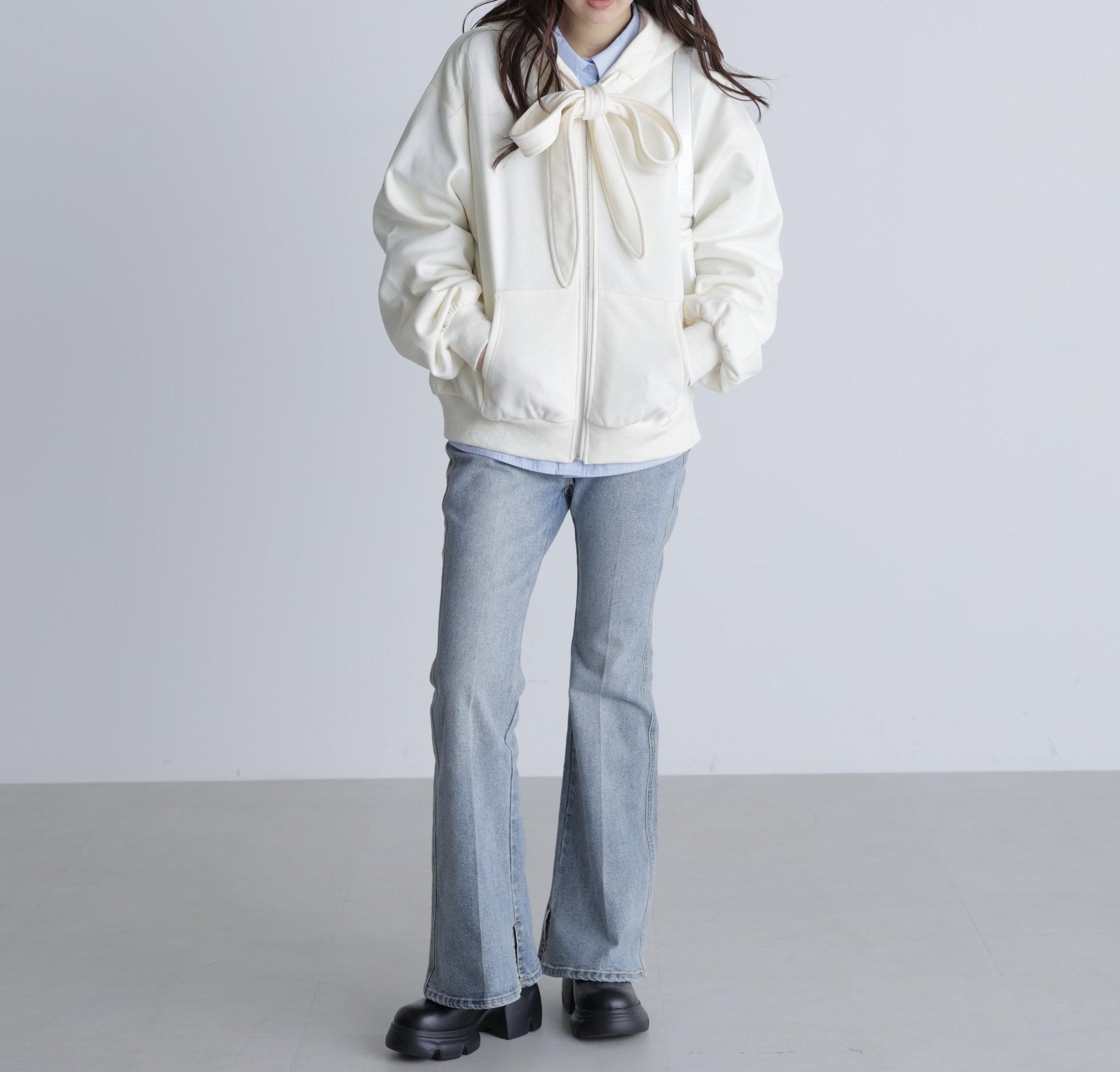 起毛ビッグリボンジップパーカー オフ