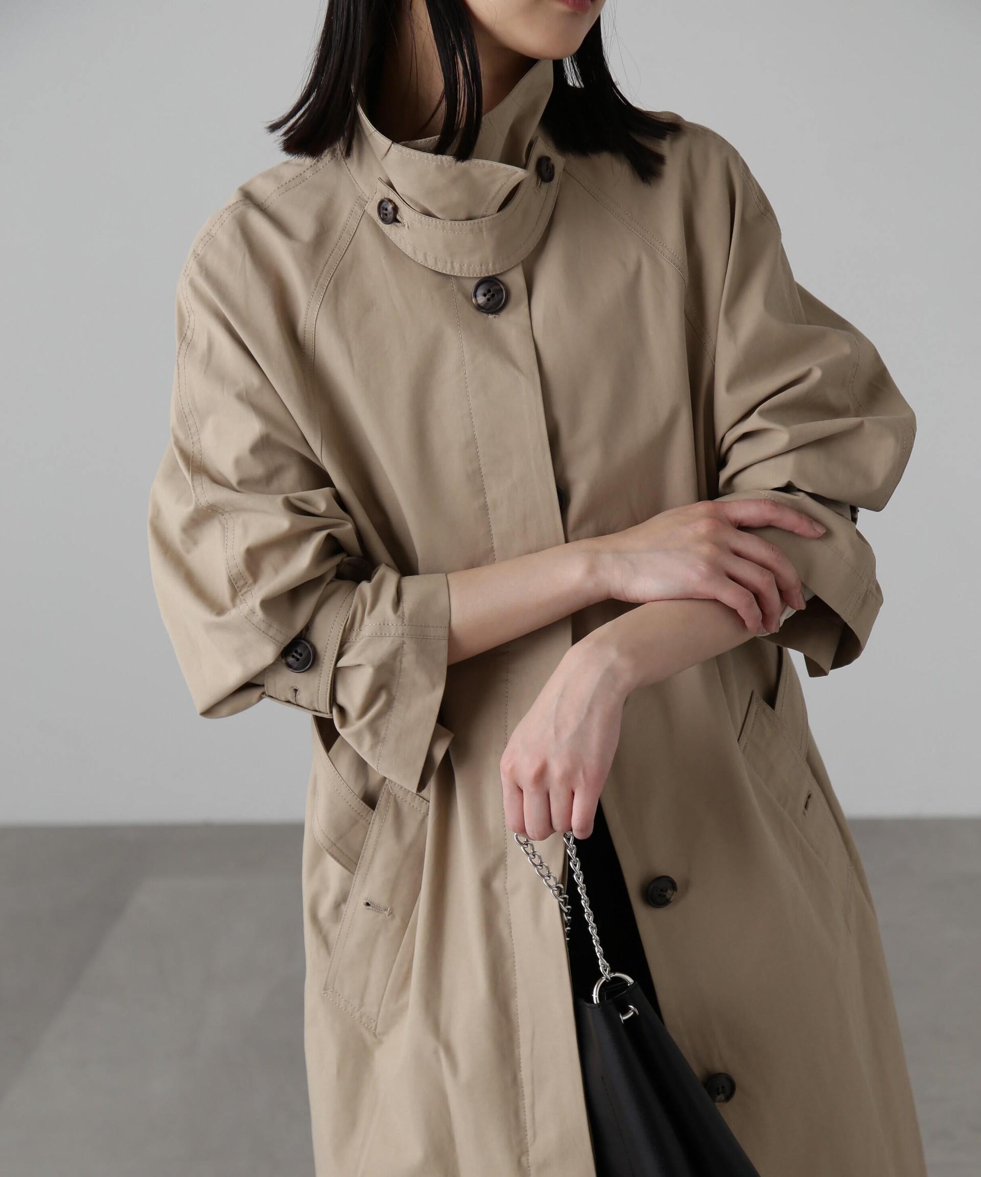 2wayスタンドカラーコート ベージュ1