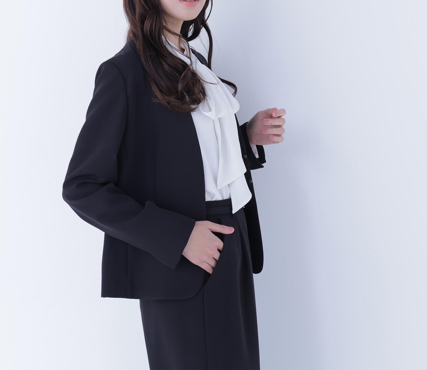 ダブルクロスストレッチ SETUP ノーカラージャケット ブラック