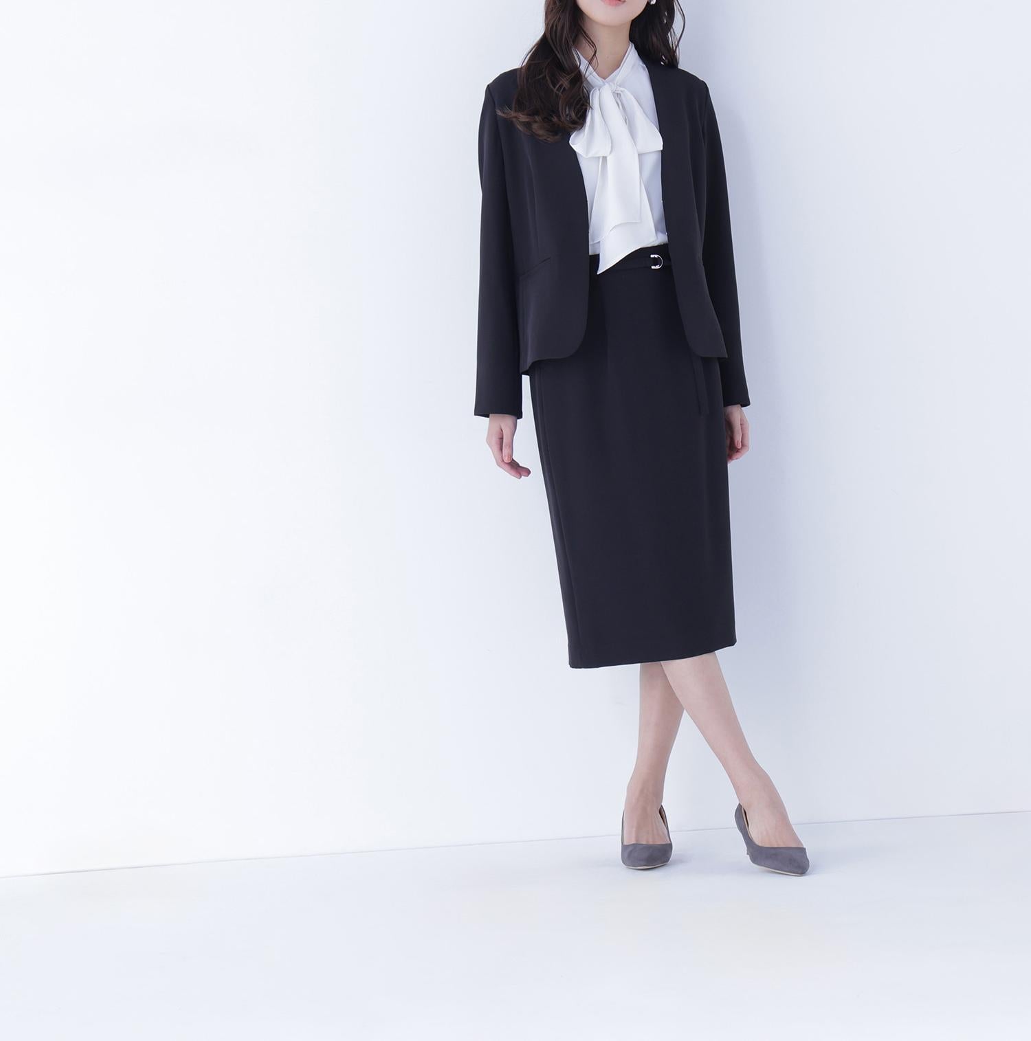 ダブルクロスストレッチ SETUP ノーカラージャケット ブラック