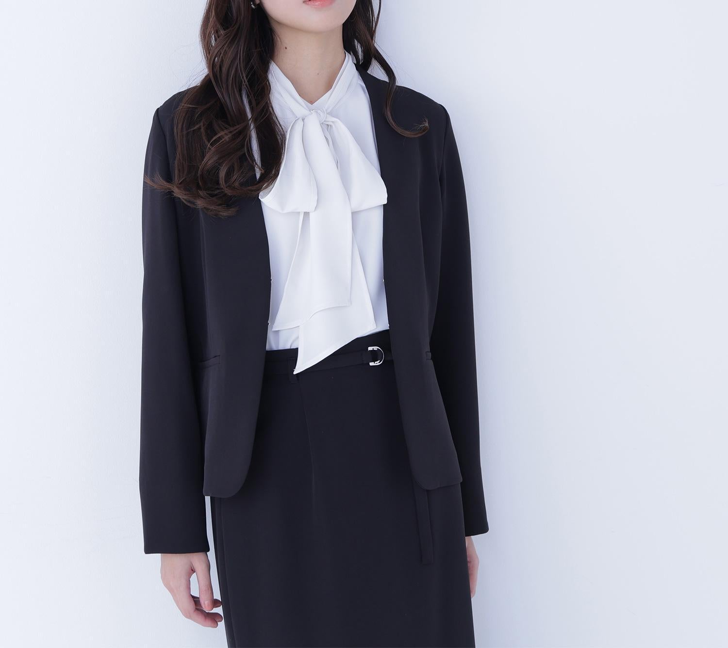 ダブルクロスストレッチ SETUP ノーカラージャケット ブラック